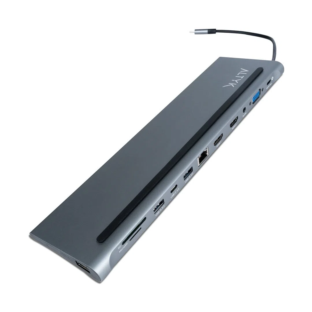 ALTYK Station d'accueil 12-en-1 - Station d'accueil USB-C 2xHDMI/VGA/USB 2.0/3x USB 3.0/Ethernet Gigabit/Audio/microSD/SD/USB-C avec Power Delivery 100W (18 cm)