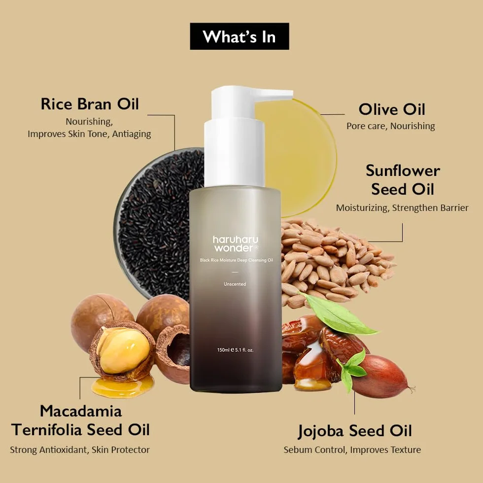 Haruharu Wonder Black Rice Moisture Huile nettoyante en profondeur visage coréen végétalien sans cruauté animale