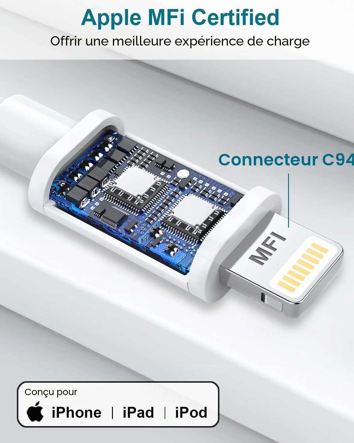 Câble iPhone 3M Certifié Apple MFi Chargeur Lightning Long USB Rapide pour iPhone 14/13/12/11/Pro Max/X/XS/XR/8/7/6 Plus/SE