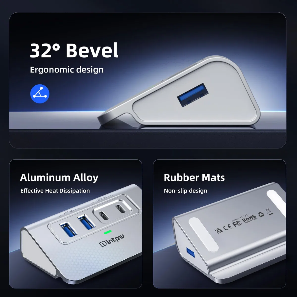 intpw Hub USB 3.0 en aluminium 4 ports USB 3.0 avec câble de 1 m, hub USB pour PC/ordinateur portable/Xbox/clé USB/imprimante/appareil photo/clavier/souris