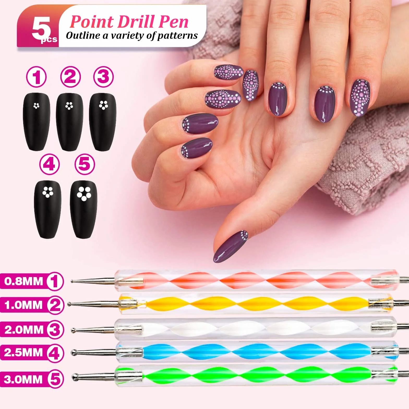 Kit de Nail Art 23 Pièces Pinceau Dotting Striping Tape Accessoires Professionnel