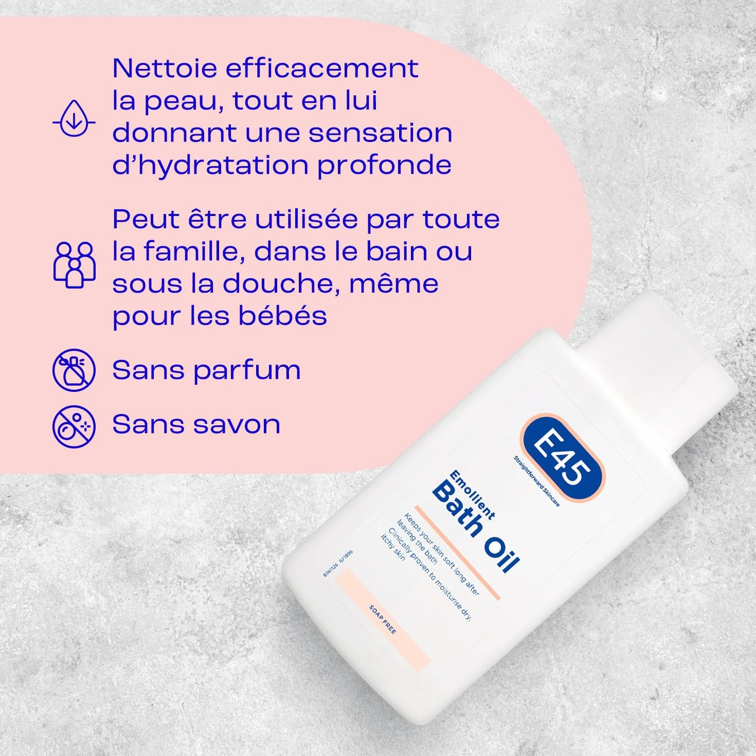 E45 Huile de bain adoucissante 500 ml - Gel douche hydratant sans savon ni parfum - Testé dermatologiquement