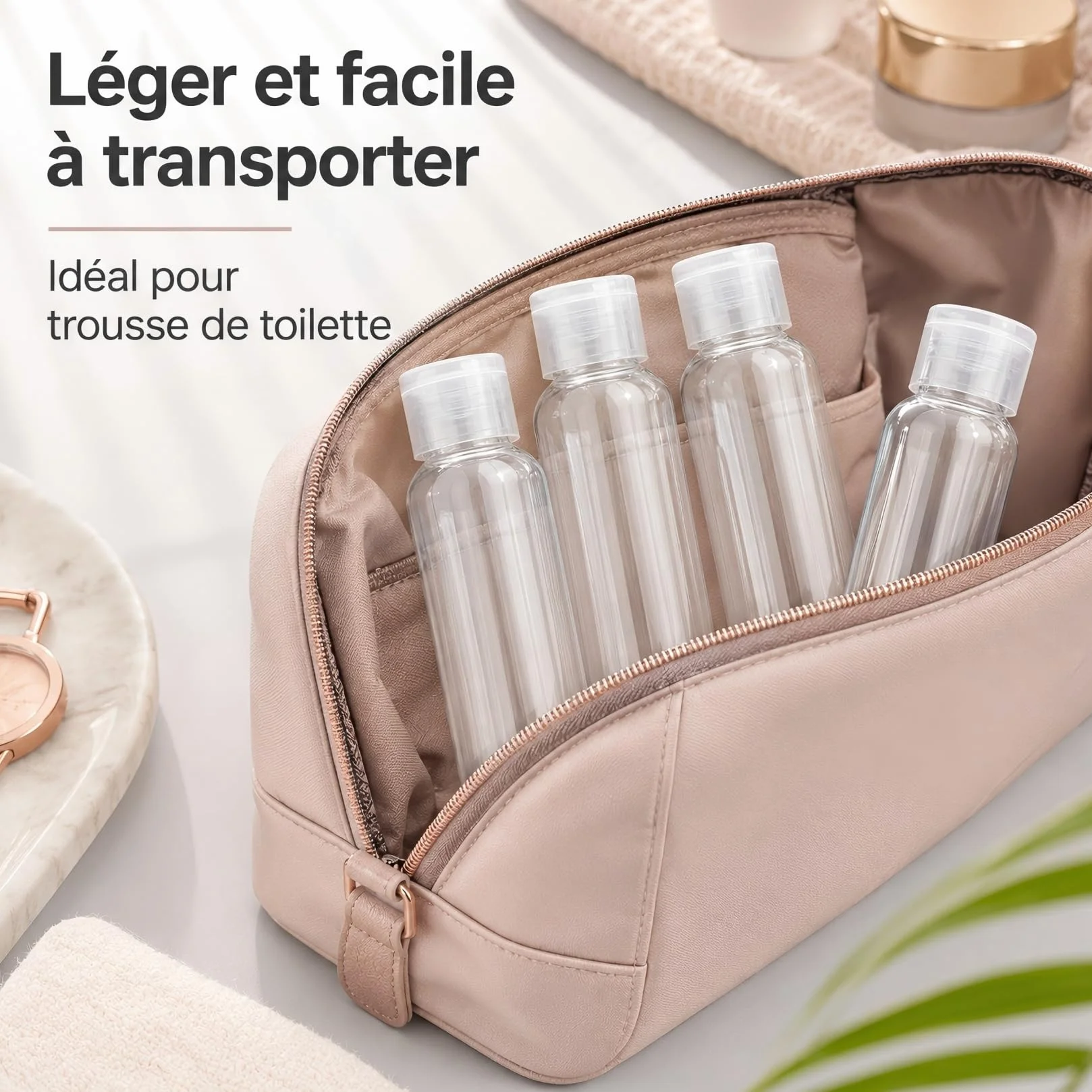 Kit de 4 Flacons de Voyage Vides Transparents 20 ml Plastique pour Cosmétiques Lotion Shampoing Gel Douche