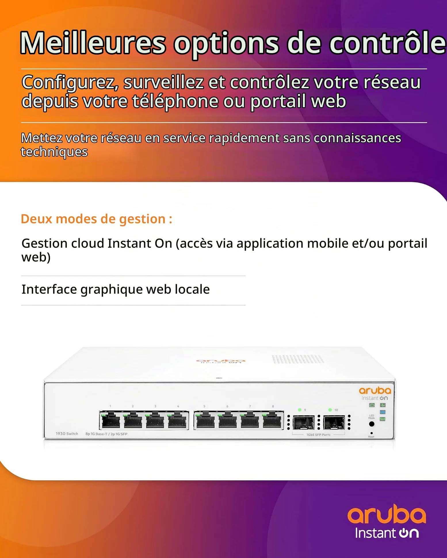 Aruba Instant On 1930 Gestito L2+ Gigabit Ethernet [10/100/1000] 1U Bianco (HPE ARUBA SWITCH INSTANT ON 1930 8G,8 PORTS 2SFP)