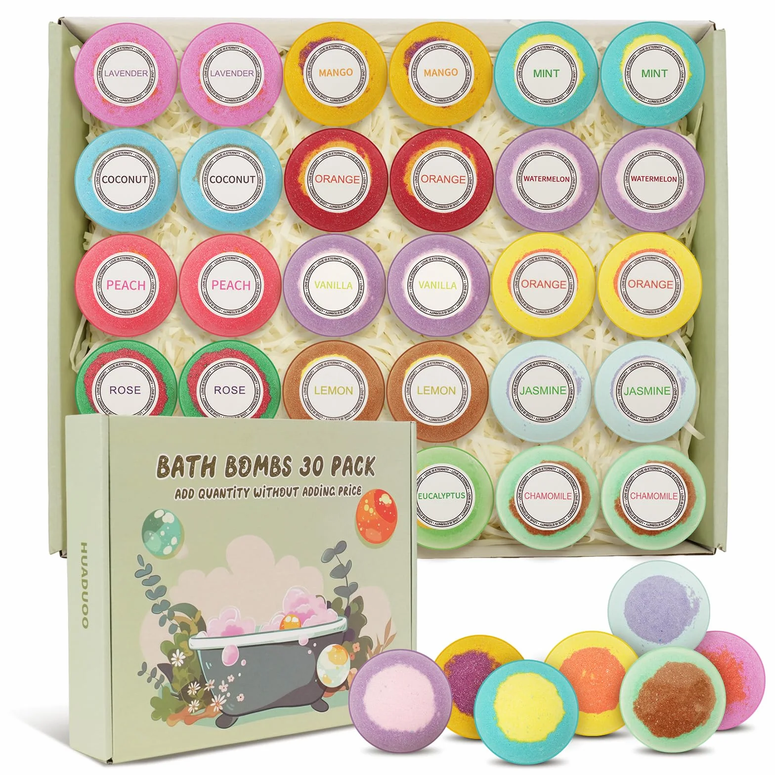 Lot de 30 bombes de bain naturelles biologiques avec 15 parfums, faites à la main, cadeau anniversaire