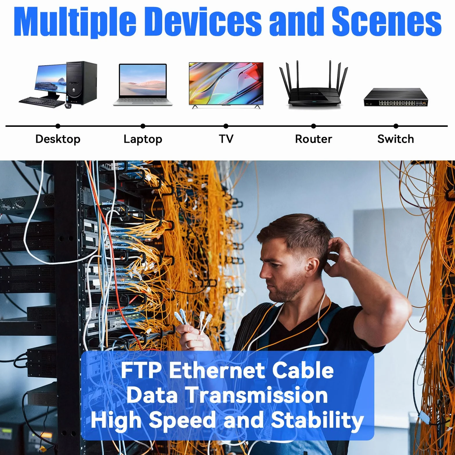Cable Ethernet 100m, RJ45 Cat 6 Blindé Câble Réseau à l'extérieur Intérieur