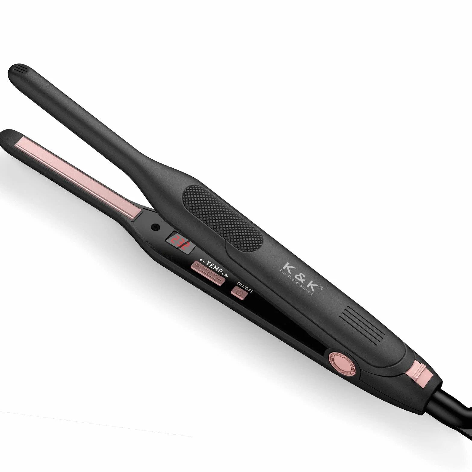 K&K Mini Fer à Lisser Cheveux Court Titane 2 en 1, 50℃-230℃, Arrêt Automatique, Double Tension Noir