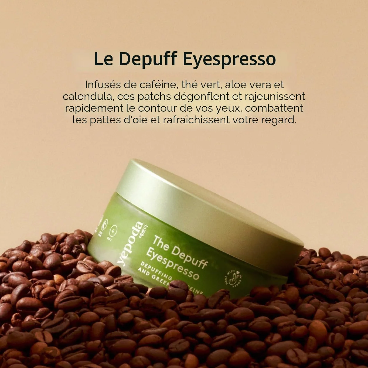 Yepoda The Depuff Eyespresso - patchs yeux caféine thé vert 60 pcs