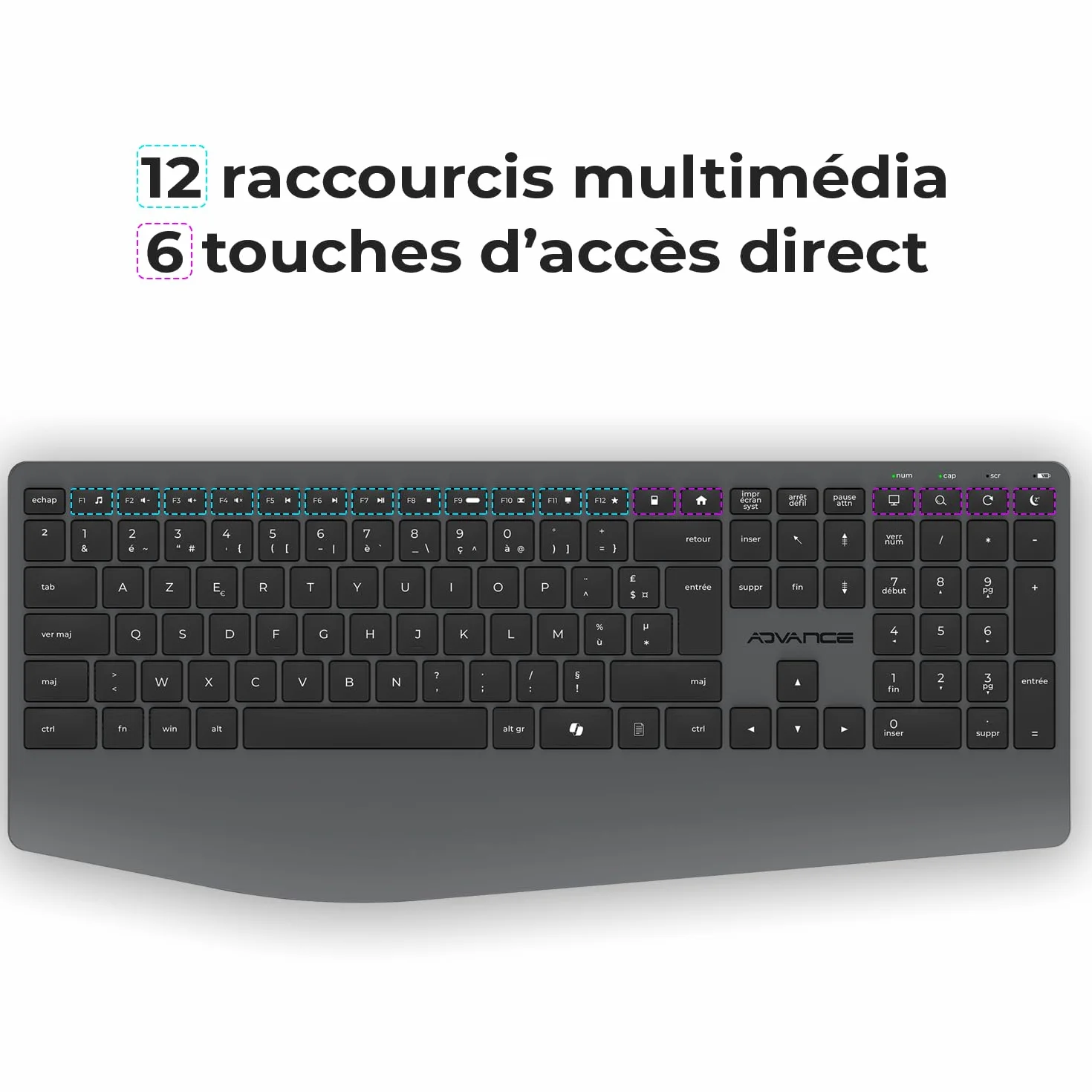 Ensemble Clavier Souris sans Fil Silencieux AD ADVANCE X-Type, AZERTY, 1600 DPI, 112 Touches, Noir
