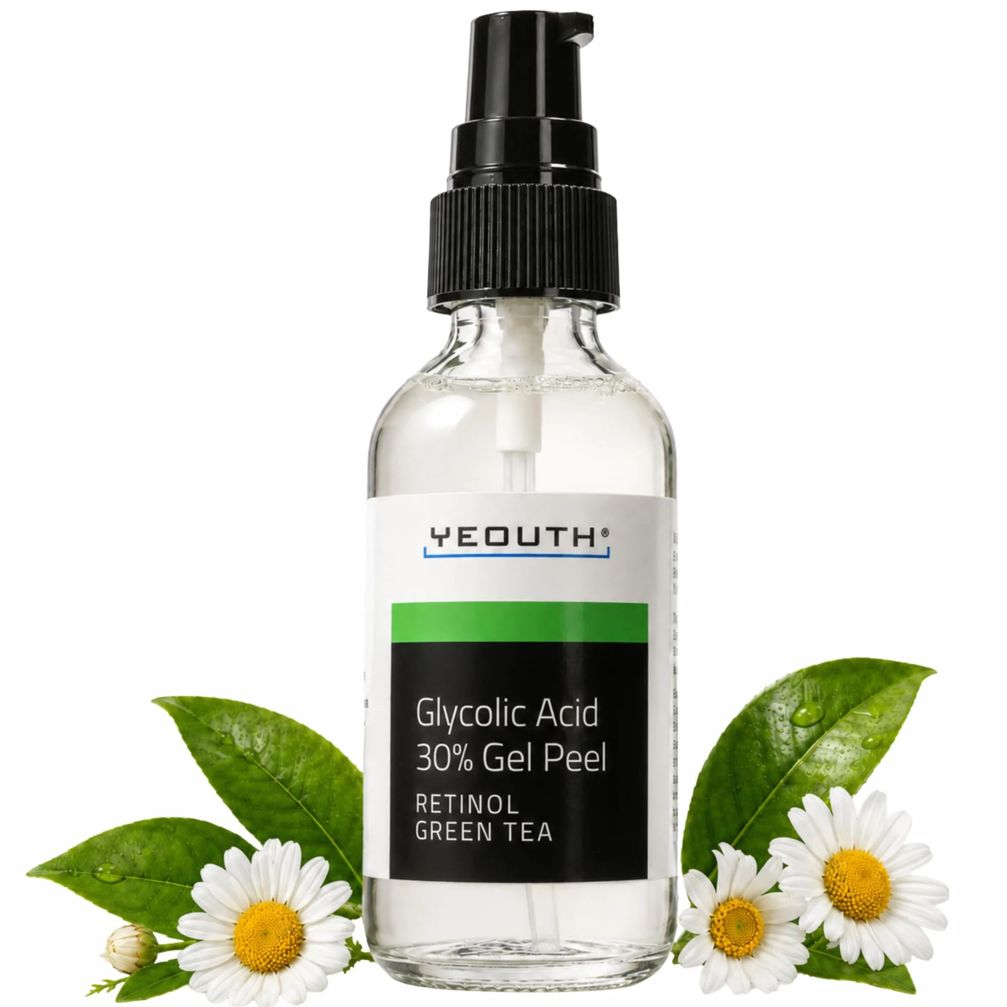 YEOUTH Acide Glycolique Peeling Visage 30% avec Rétinol et Thé Vert, Exfoliant Chimique 30ml