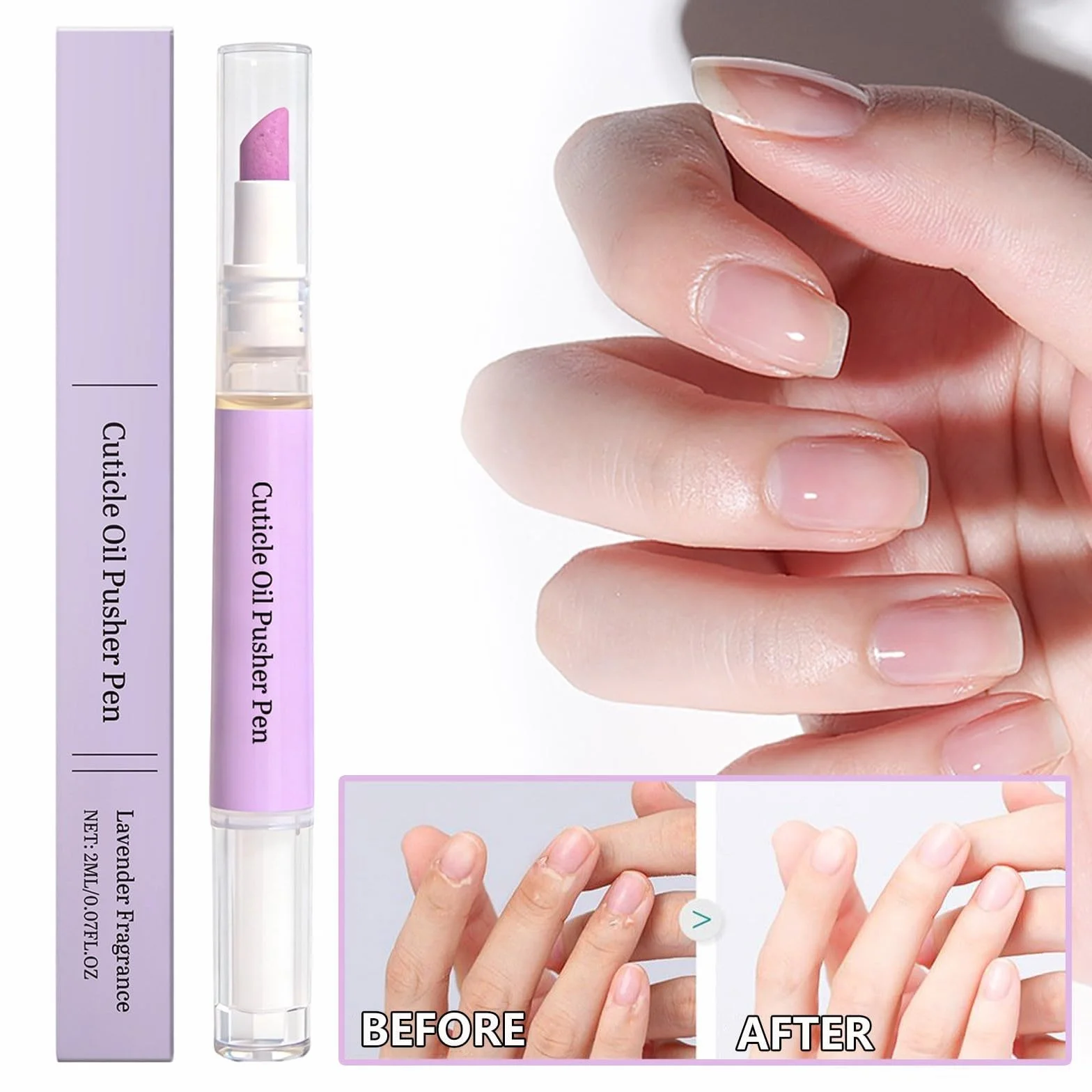 Stylo Repousse-cuticules À L'huile 2 En 1 Dissolvant Cuticule Huile Ongles Parfums Rose Lavande