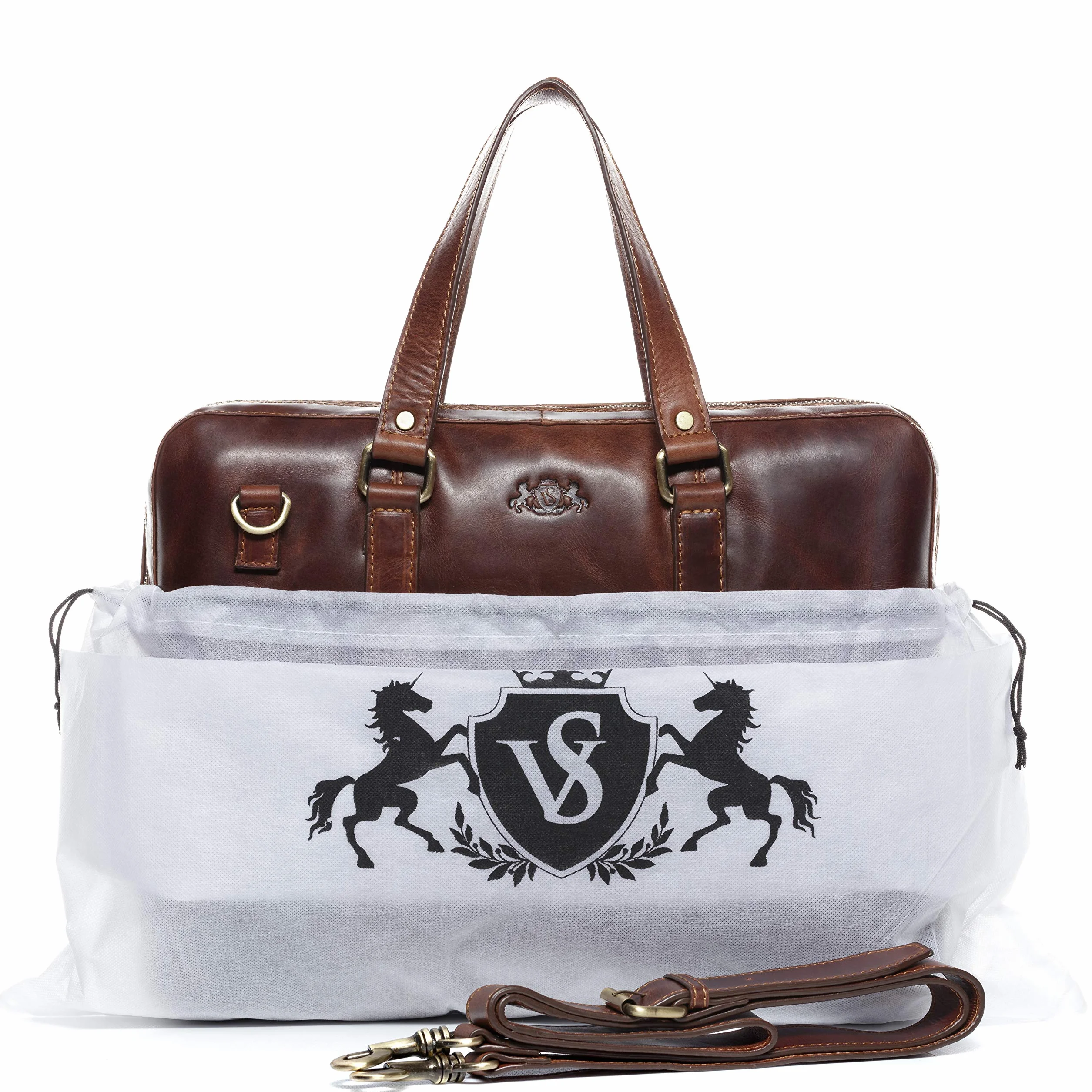 SID & VAIN Sac Ordinateur Portable Cuir véritable 15.4 Pouces Maguire Mallette Professionnelle bandoulière pour Hommes et Femmes Serviette de Travail élégant Marron