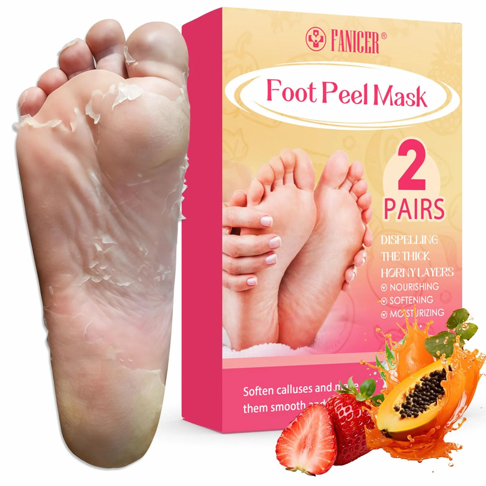 Masque Pied Peeling, Hornhaut Entfernung Fuß Peeling Maske, Hydratant, Nourrissant Pieds, Soin Réparateur (strawberry + papaya)