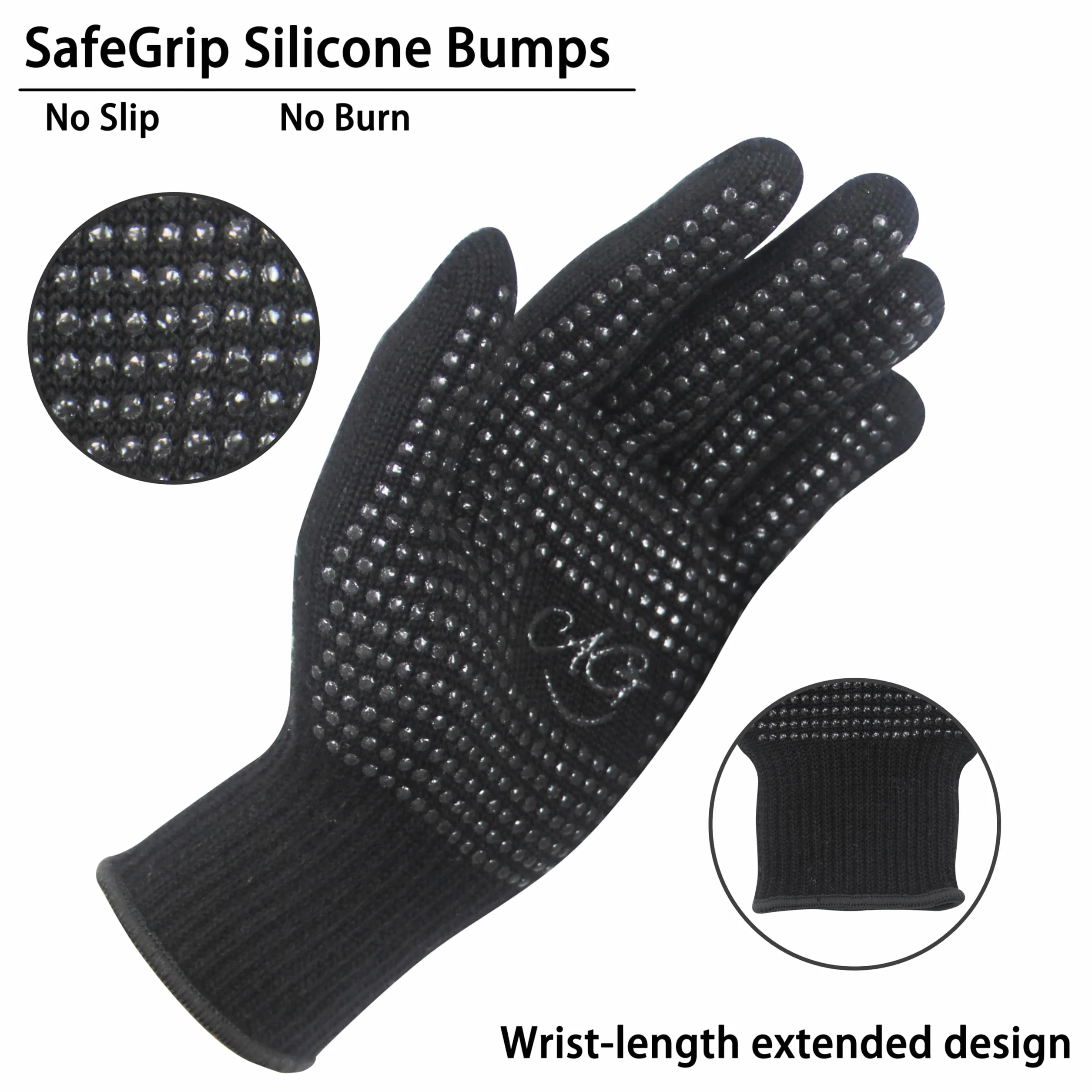 ANGENIL Gants thermorésistants antidérapants double face avec picots en silicone pour coiffage, lot de 2, noirs