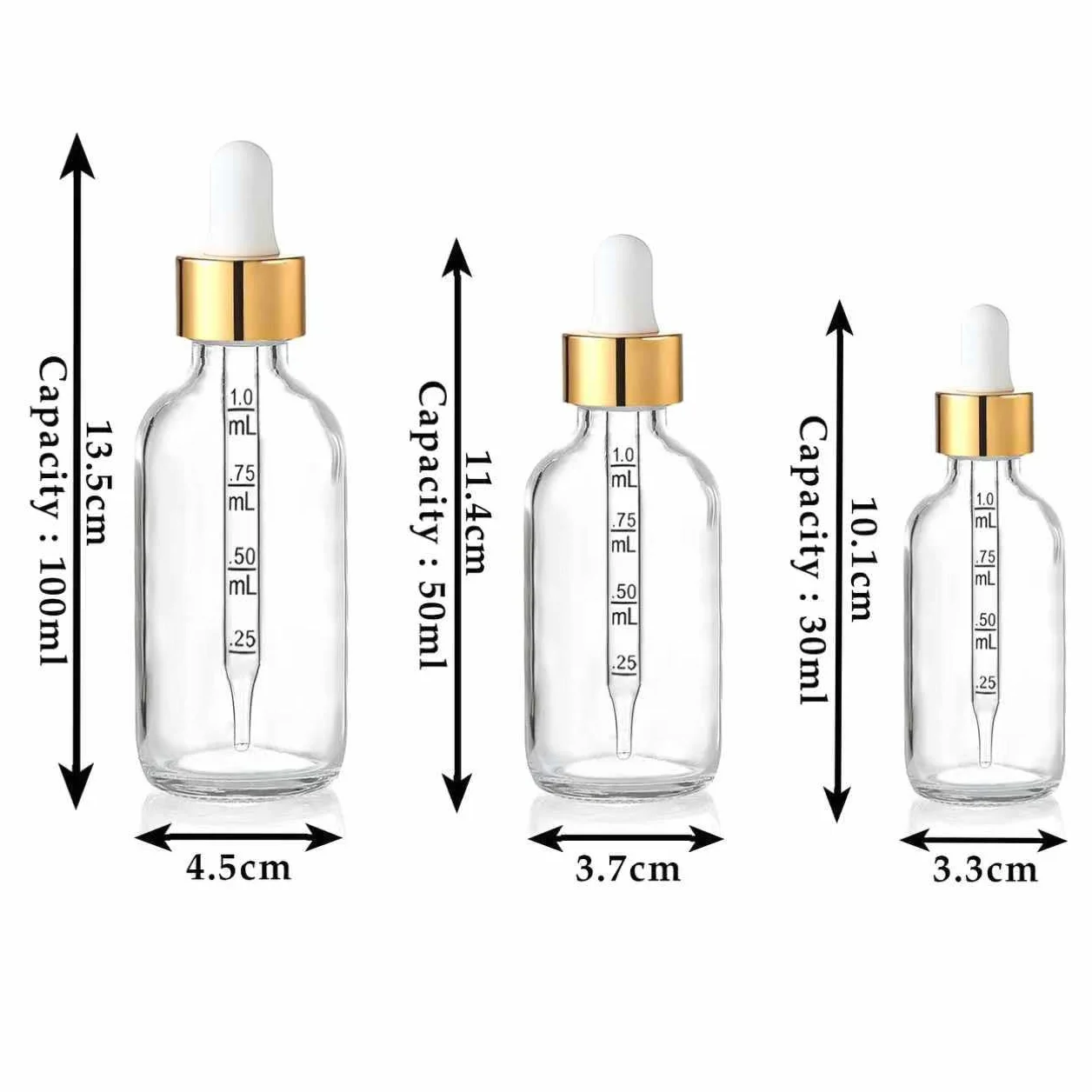 Flacons Compte-Gouttes en Verre Transparent 50 ml avec Pipette Doseuse, Lot de 20