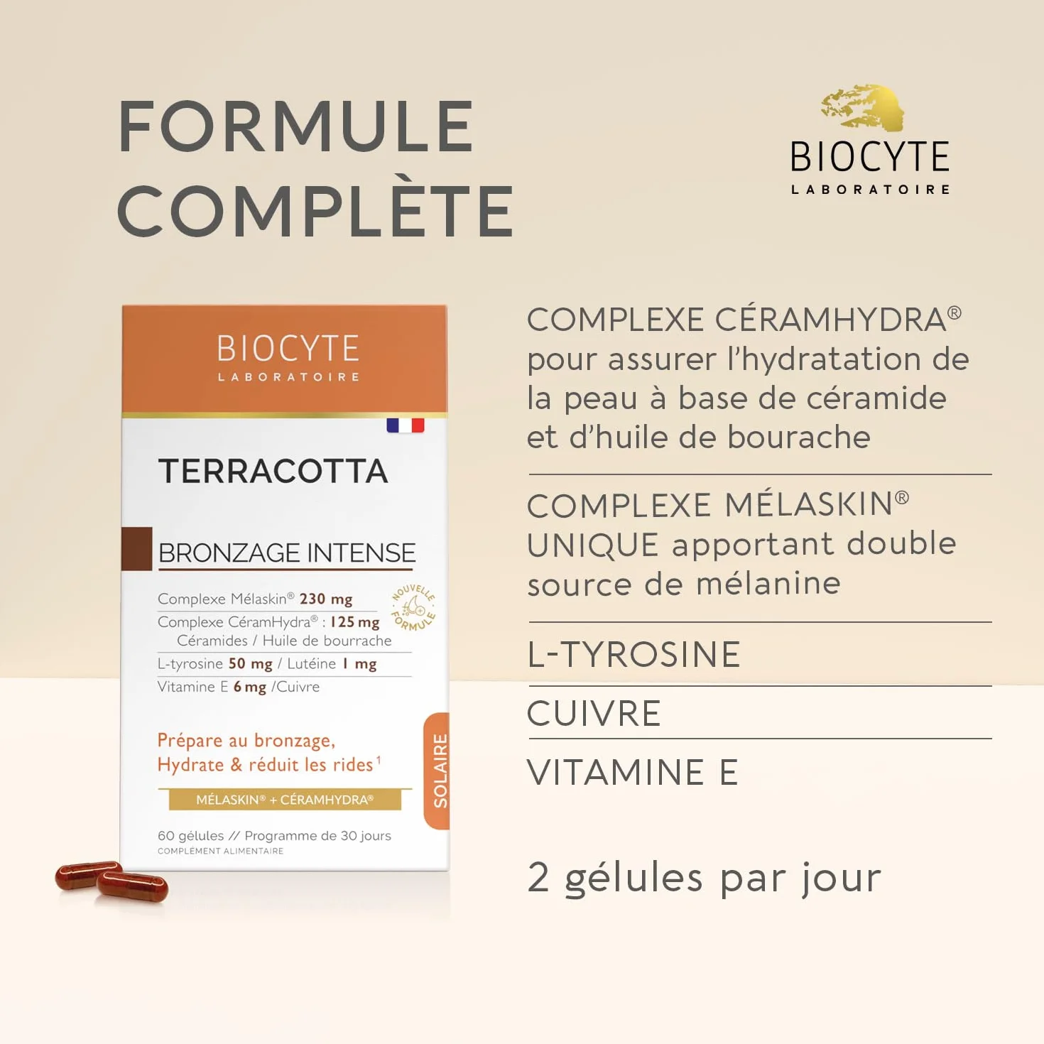 BIOCYTE Terracotta Bronzage Intense Complement Alimentaire Bronzage - 30 jours