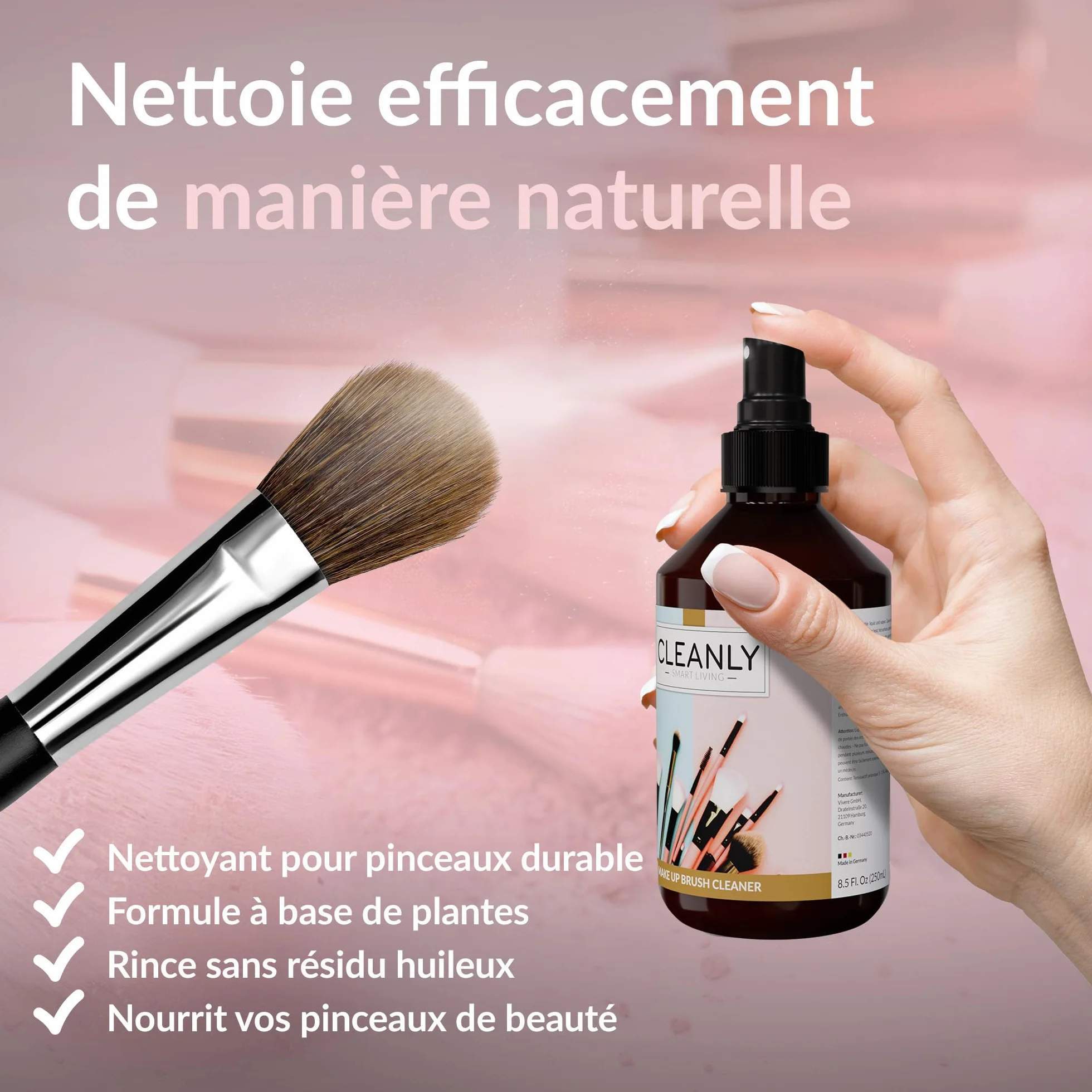 Makeup Brush Cleaner Spray Nettoyant Pinceaux Maquillage 250ml Vegan Sans Cruauté