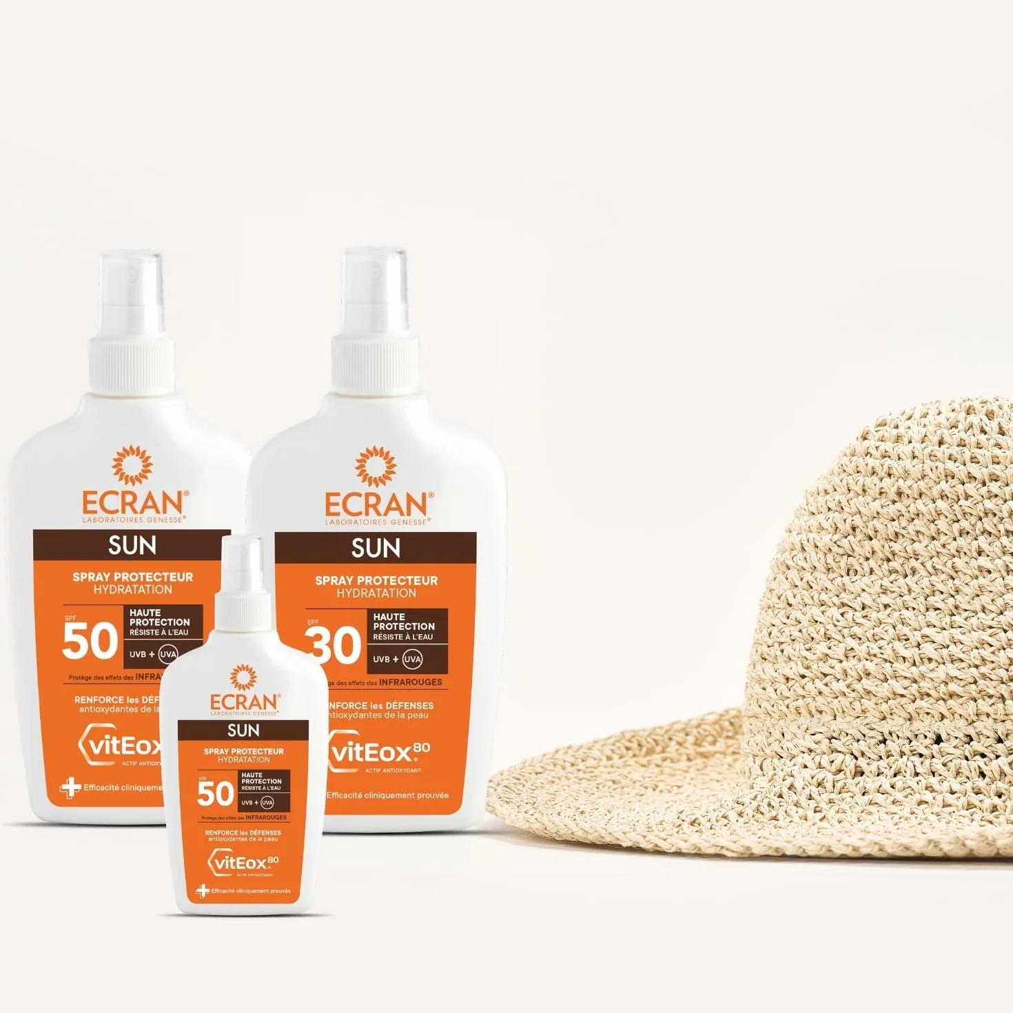 ECRAN Spray Protecteur Hydratant SPF 50 Protection Solaire UVA UVB Vitamine E Format Voyage