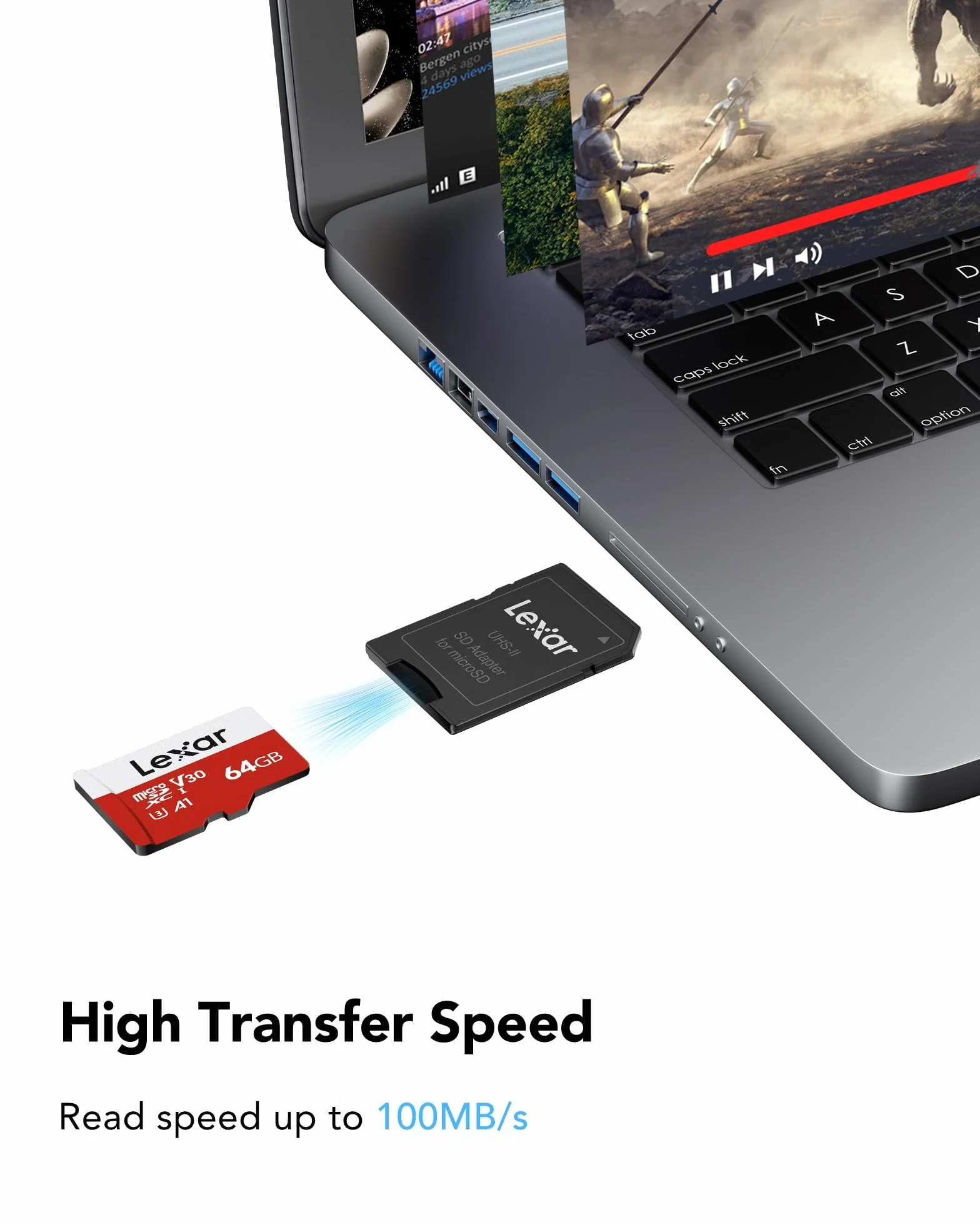 Lexar Lot de 3 cartes mémoire micro SD série E, microSDXC UHS-I avec adaptateur jusqu'à 100 Mo/s, A1, U3, Classe 10, V30, Carte TF haute vitesse (3 cartes microSD + 1 adaptateur) 64 Go