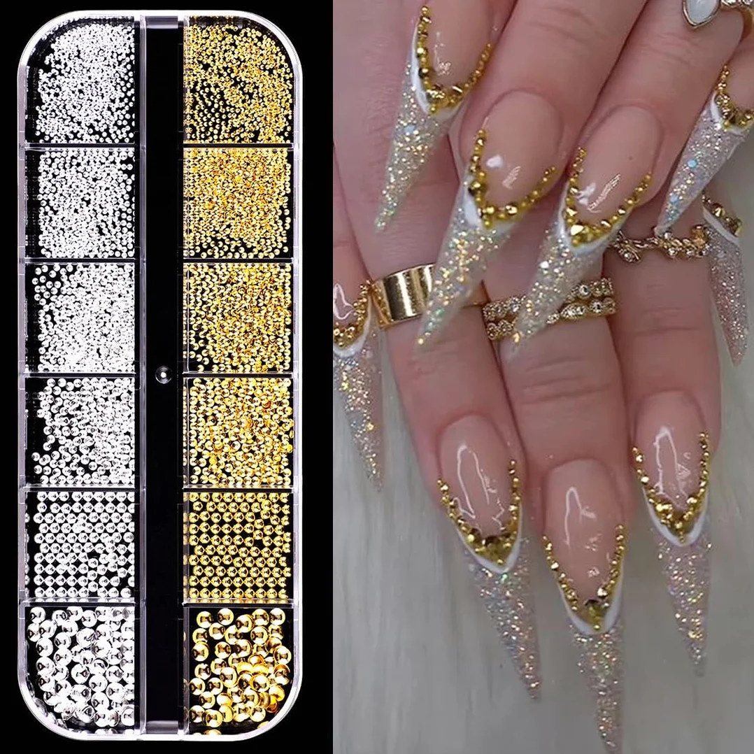 Perles caviar pour ongles or et argent 3D nail art strass