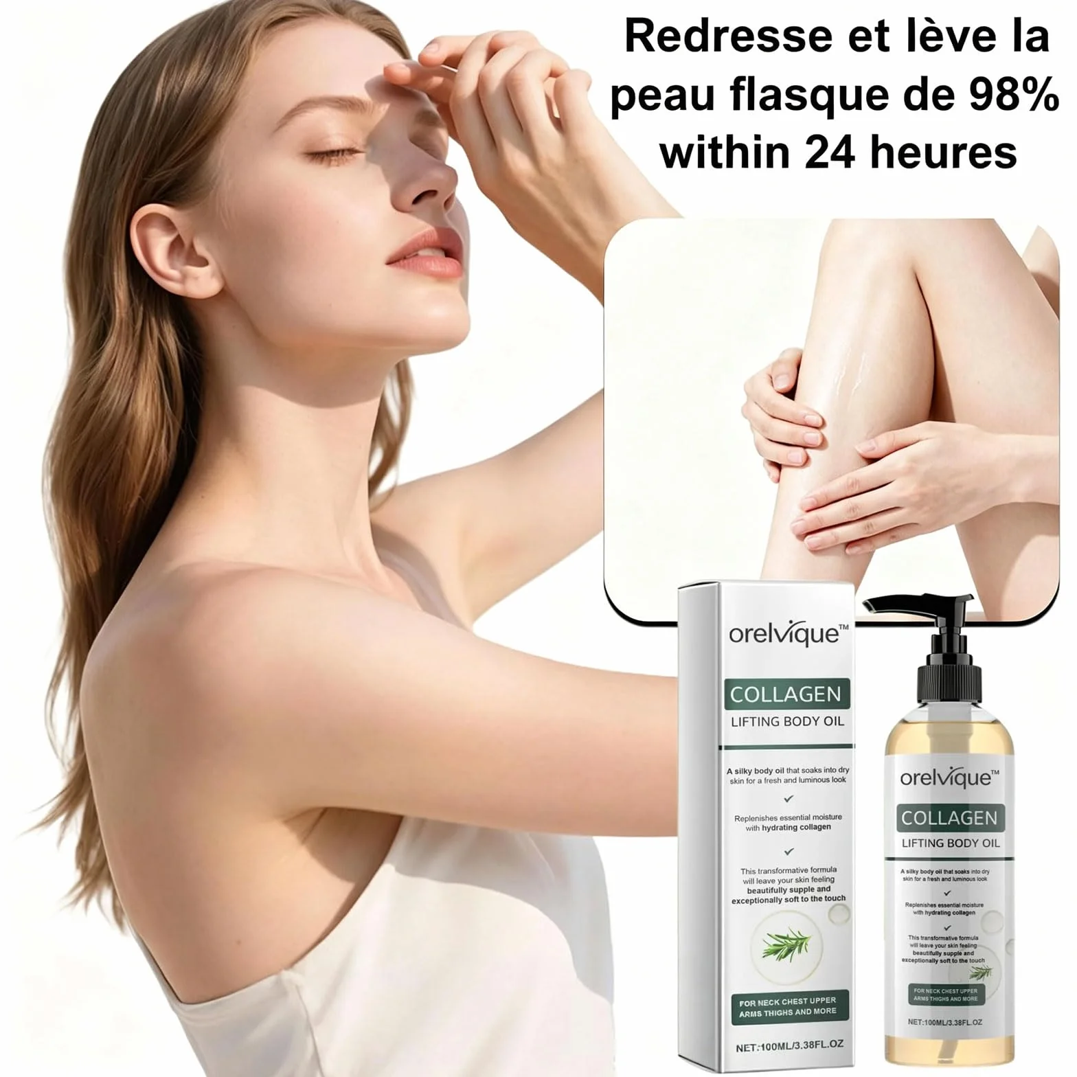 Elycura Collagène Oil 2026 Huile Corporelle Raffermissante pour Cicatrices, Rides et Vergetures, 3,38 Oz