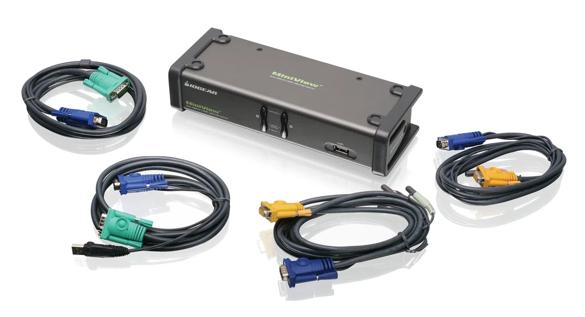 IOGEAR 2-Port Dual View KVM Switch avec câbles Interrupteur KVM – Périphérique d'entrée 2048 x 1536 Pixels, USB, VGA, 0 – 50 °C, -20 – 60 °C
