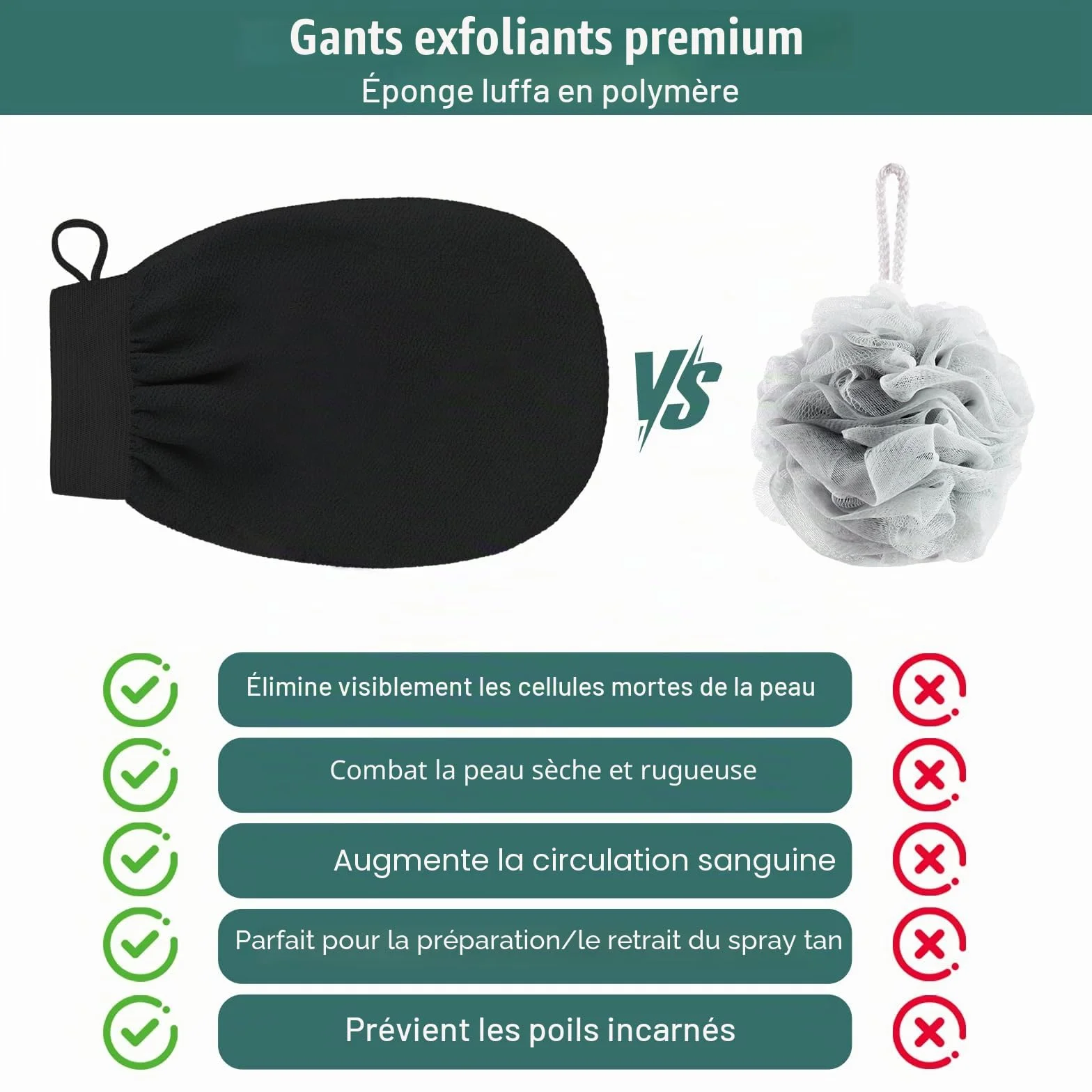 Gants exfoliants pour le corps – Gant exfoliant noir, gant de crin et éponge exfoliante