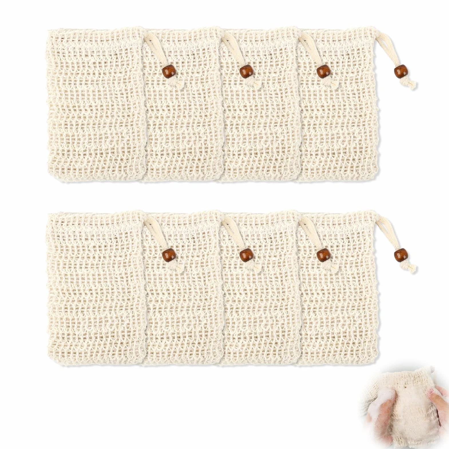 8 sachets à savon en sisal naturel, cordon de serrage, effet exfoliant, pour douche et voyages