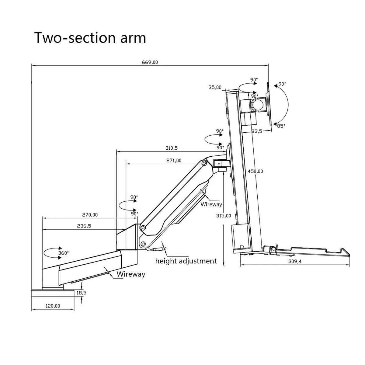 Support de Moniteur Support de Moniteur de Table à Double Bras de Serrage avec Plateau d'ingénierie adapté aux écrans de 15 à 32 Pouces Bras pour Écran PC