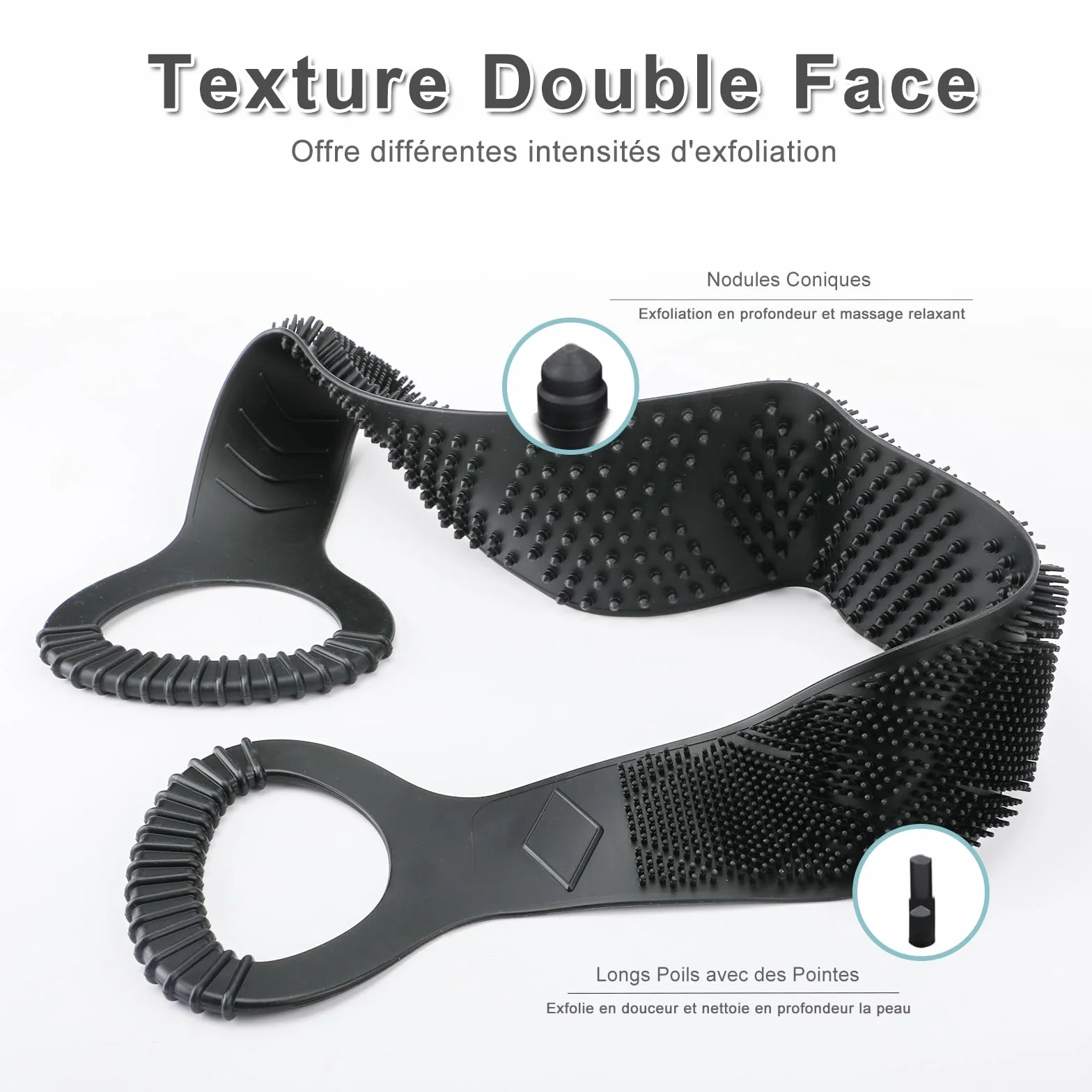 FREATECH Brosse Dos 2 Côtés 90 cm Nettoyage Massage Corps Noir