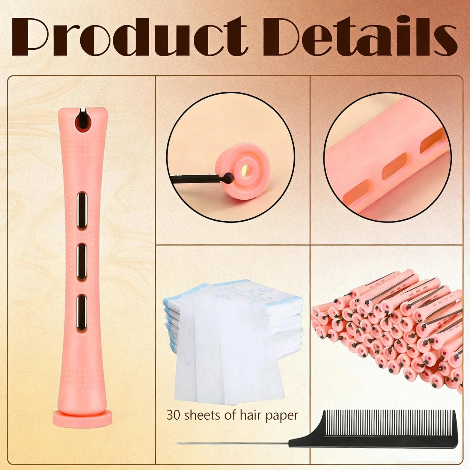 Kit Permanente Cheveux avec Bigoudis 0,51 Pouce, Set de Bouclage avec Couvercles et Peigne