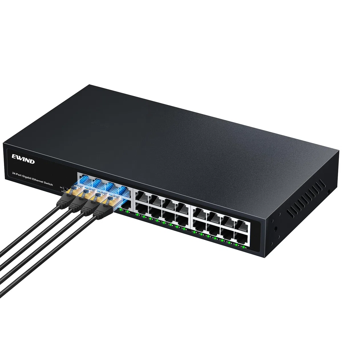 EWIND Commutateur Ethernet Gigabit 24 ports amélioré 2025 avec prévention des LED et des boucles, protection à vie, commutateur réseau non géré Plug & Play, silencieux sans ventilateur, répartiteur