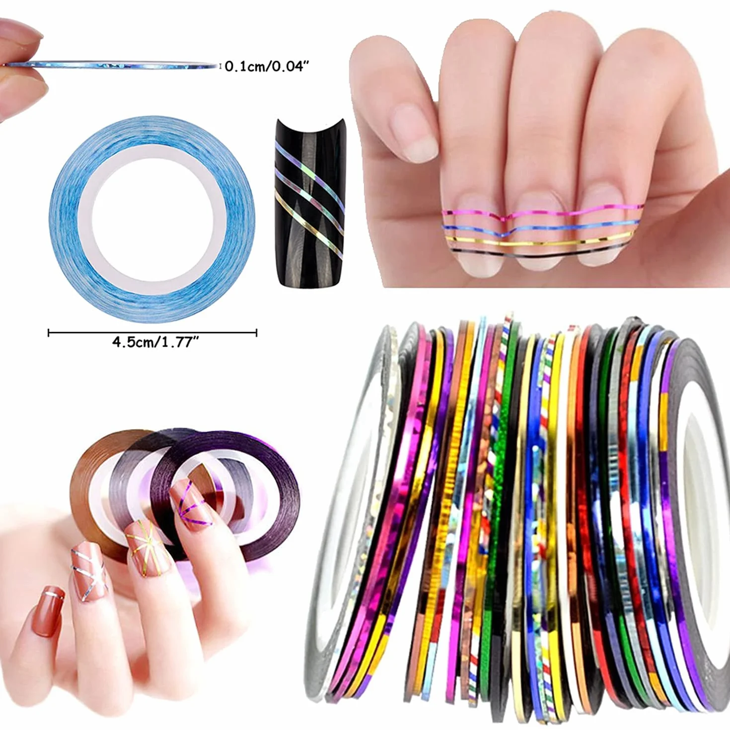PKOUVOO Nail Art Sticker Striping Tape 30 Couleurs Manucure Rouleau à Ongles DIY