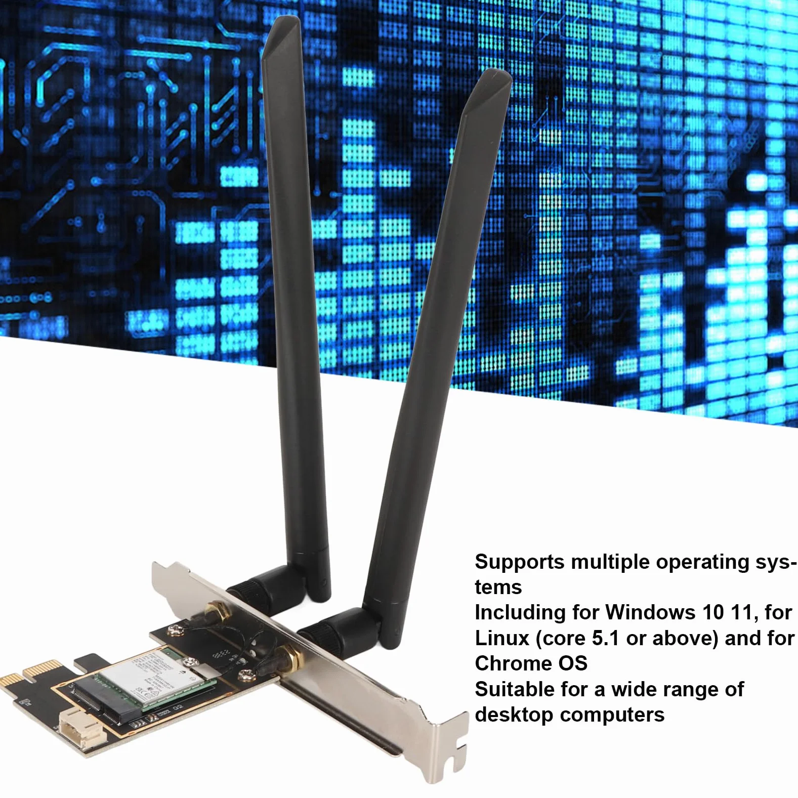 Jectse Carte WiFi PCIe, Cartes Réseau sans Fil Tri-Bande 2,4G, 5G, 6G, Carte Bluetooth 5.4 PC PCIe X1 WiFi 7, jusqu'à 5800 Mbps, Prend en Charge 802.11A B G N AC AX, pour PC Windows 10 11