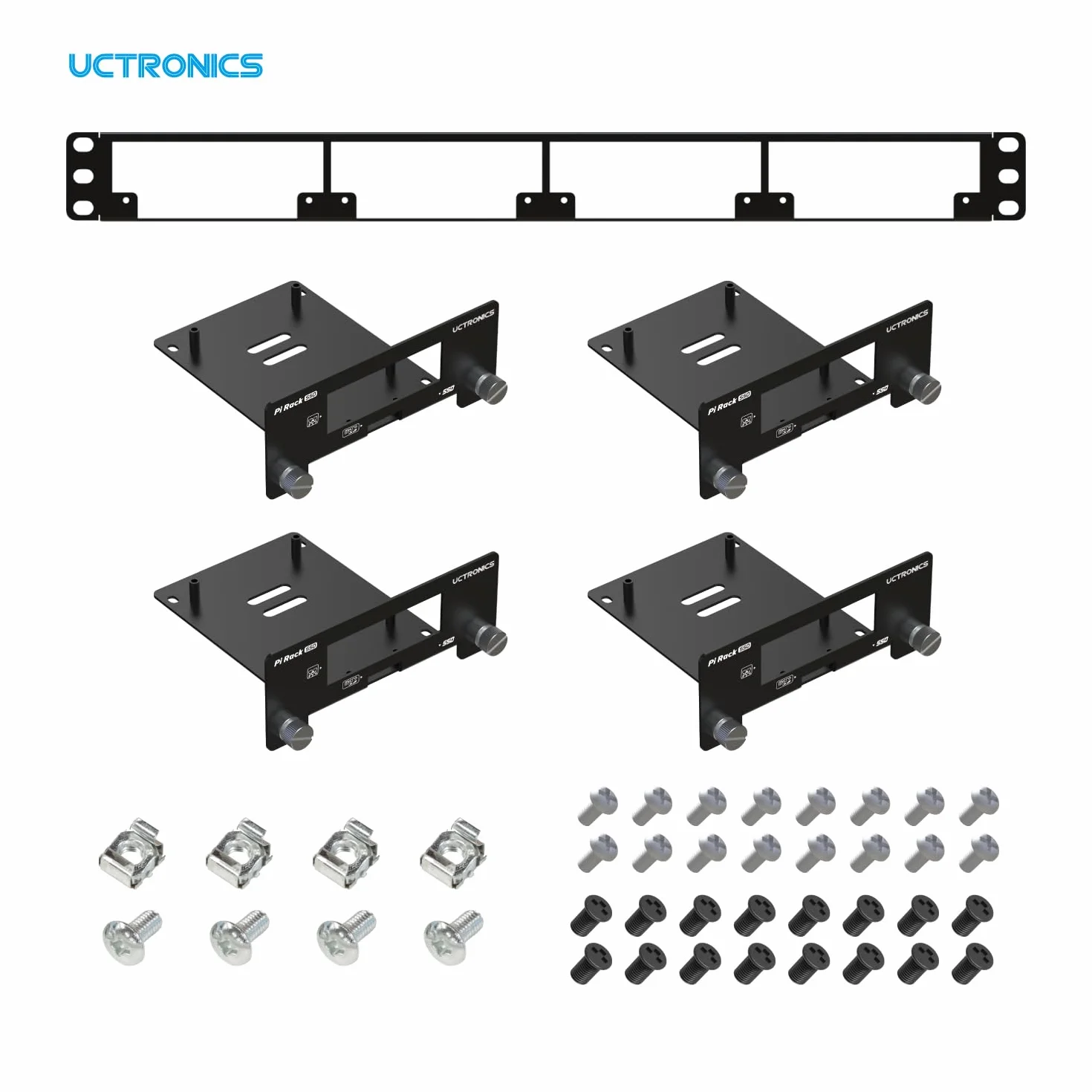 UCTRONICS Support en rack 1U 19" pour Raspberry Pi avec supports de montage SSD, support avant amovible