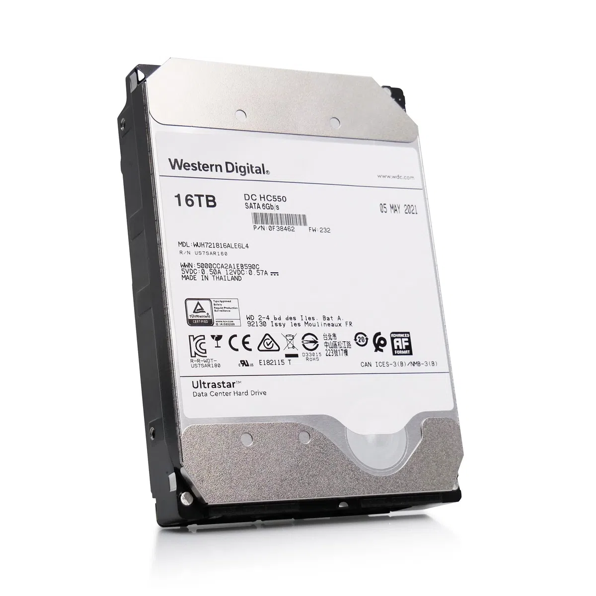Western Digital WD Ultrastar DC HC550 16TB Interne Festplatte WUH721816ALE600 3,5 Zoll HDD SATA 6Gb/s 7200RPM - 0F38456 (Reconditionné)