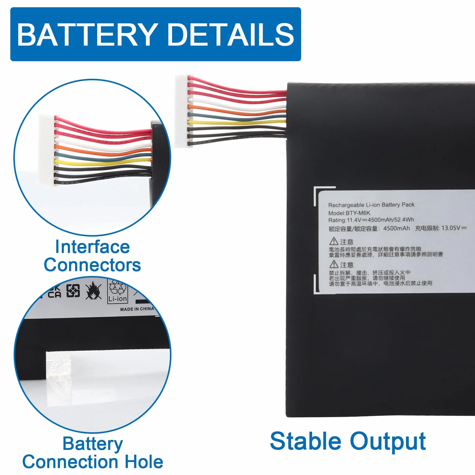 BTY-M6K Laptop Batterie pour MSI Stealth Pro GF63 GF65 GF75 GS63VR GS73VR