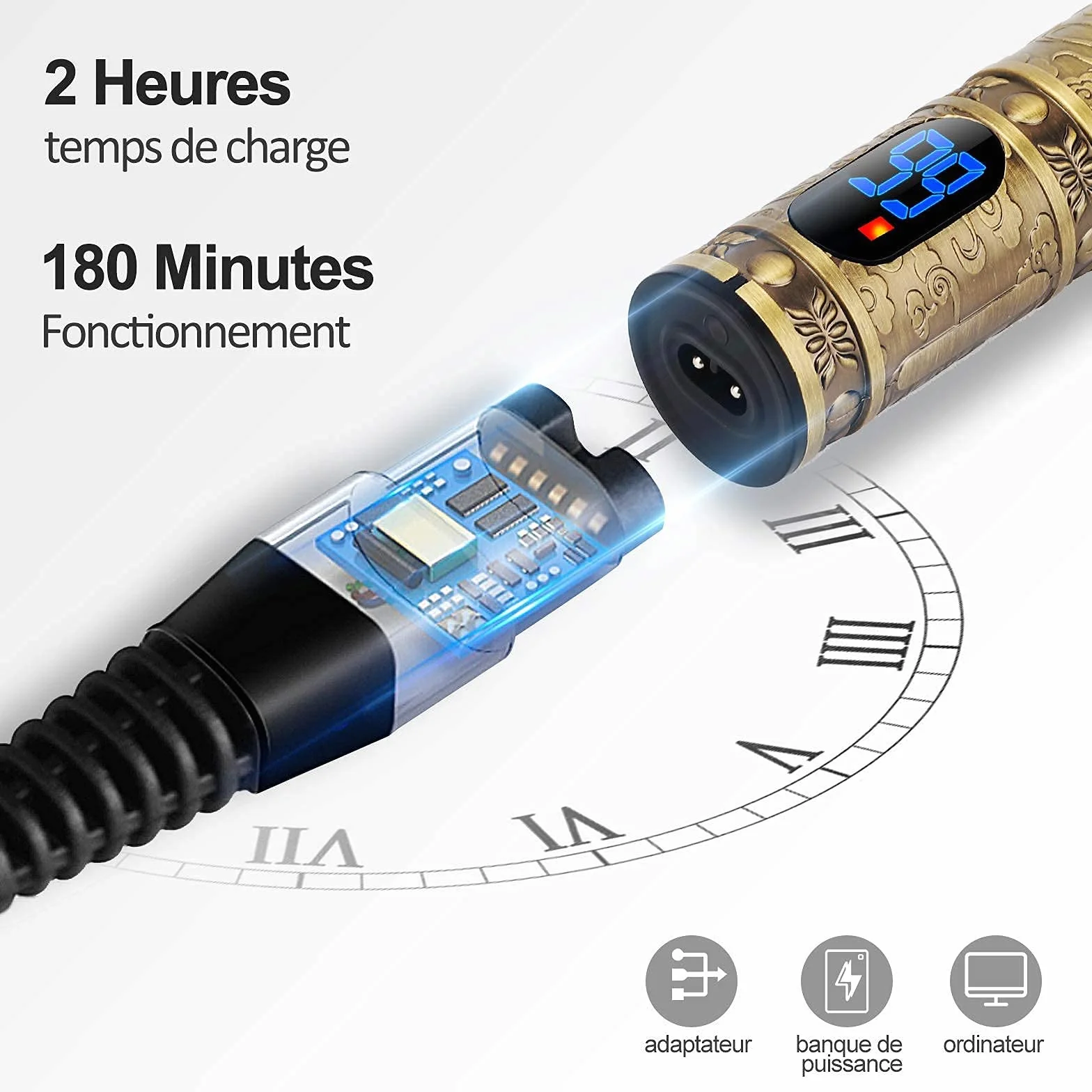 Tondeuse Cheveux Hommes Professionel Sans Fil Rasoir Écran LED Rechargeable Silencieuse