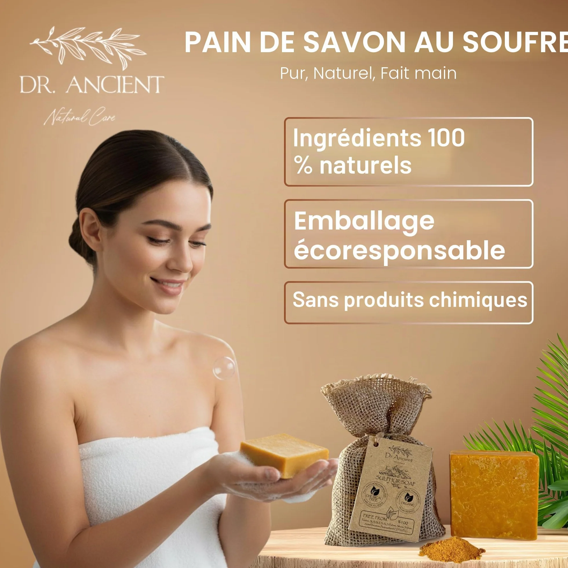 Dr.Ancient Savon au soufre bio naturel végétalien fait à la main antique