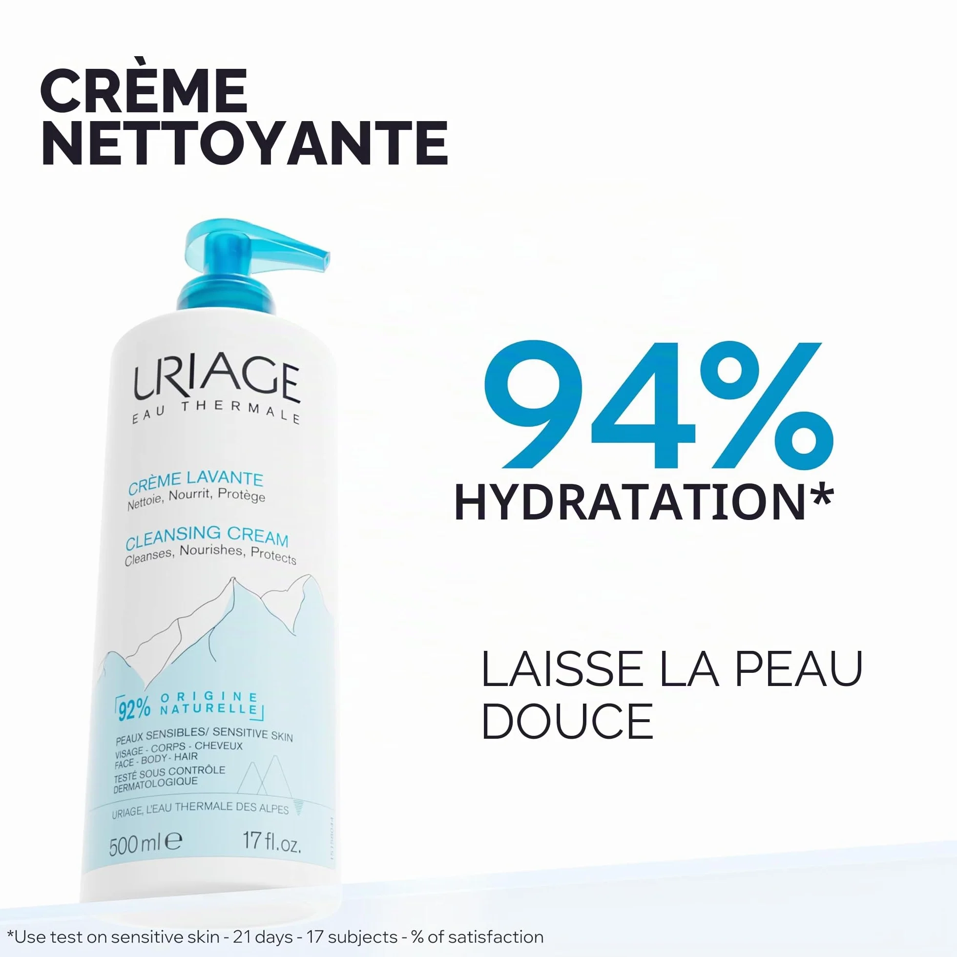 Uriage Crème Lavante Hydratante au Beurre de Karité Gel Douche 2-en-1 Visage Corps Cheveux Sans Savon pH Physiologique