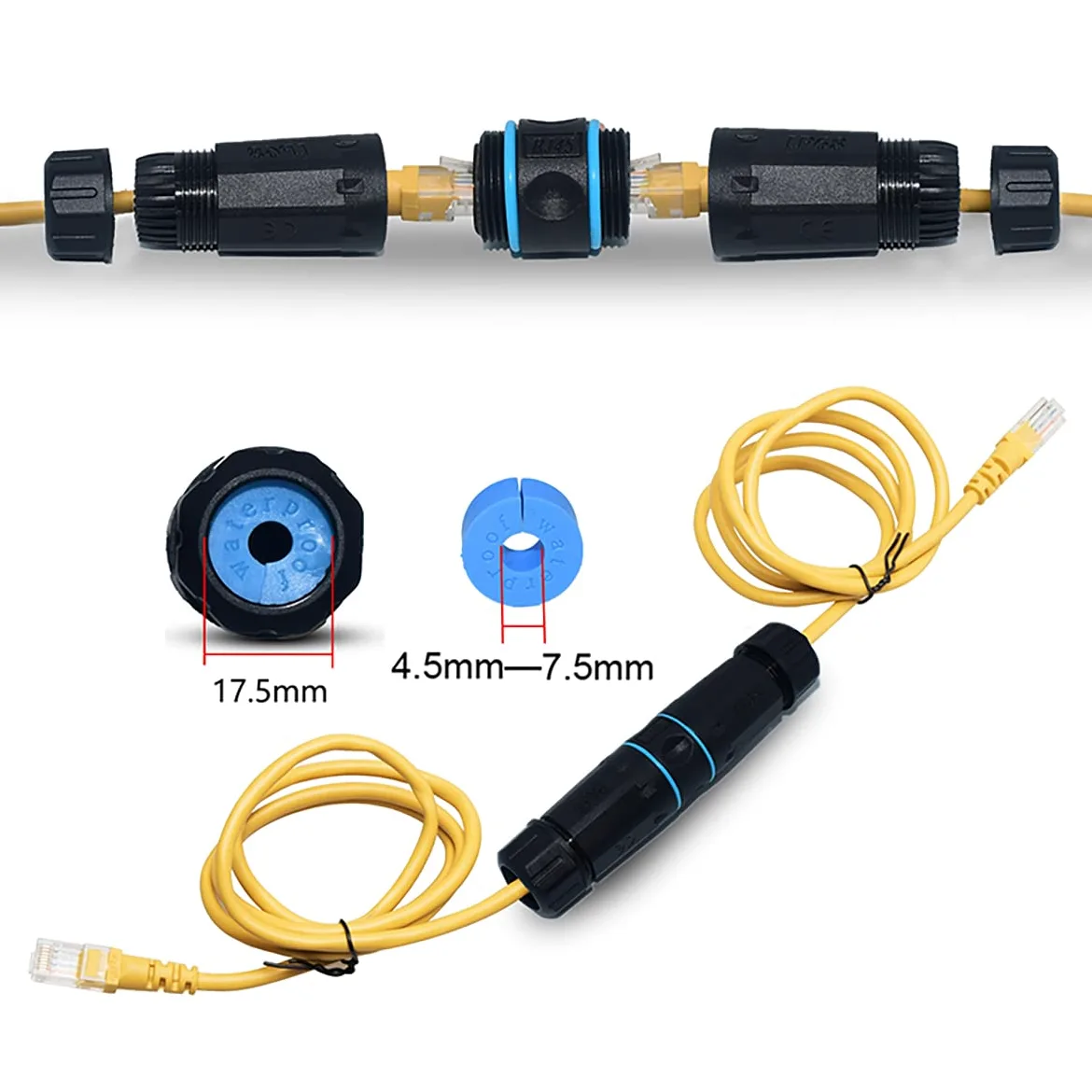 Lot de 2 coupleurs RJ45 étanches IP68, coupleur Ethernet blindé en cuivre pur, étanche IP68 pour câble Ethernet Cat5, Cat5e, Cat6, Cat7, Cat8 (Noir, lot de 2 femelles)