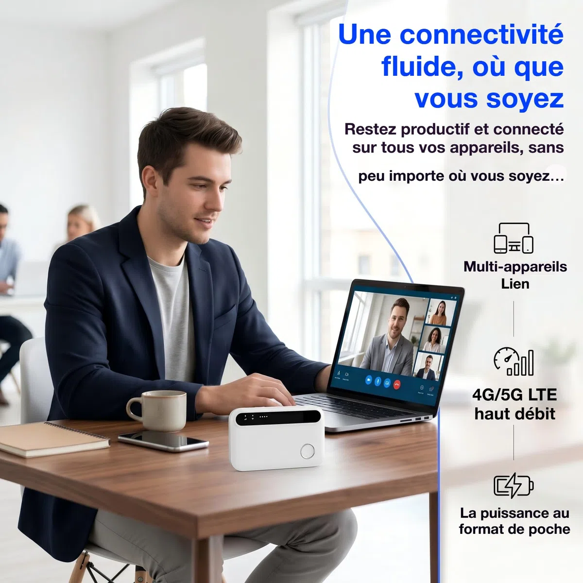 Routeur 5G Portable,WiFi 6 avec Slot SIM Déverrouillé – Modem 5G Carte SIM, Internet Mobile Haut Débit 5G/4G+, Jusqu’à 16 Appareils, Idéal Voyage & Télétravail