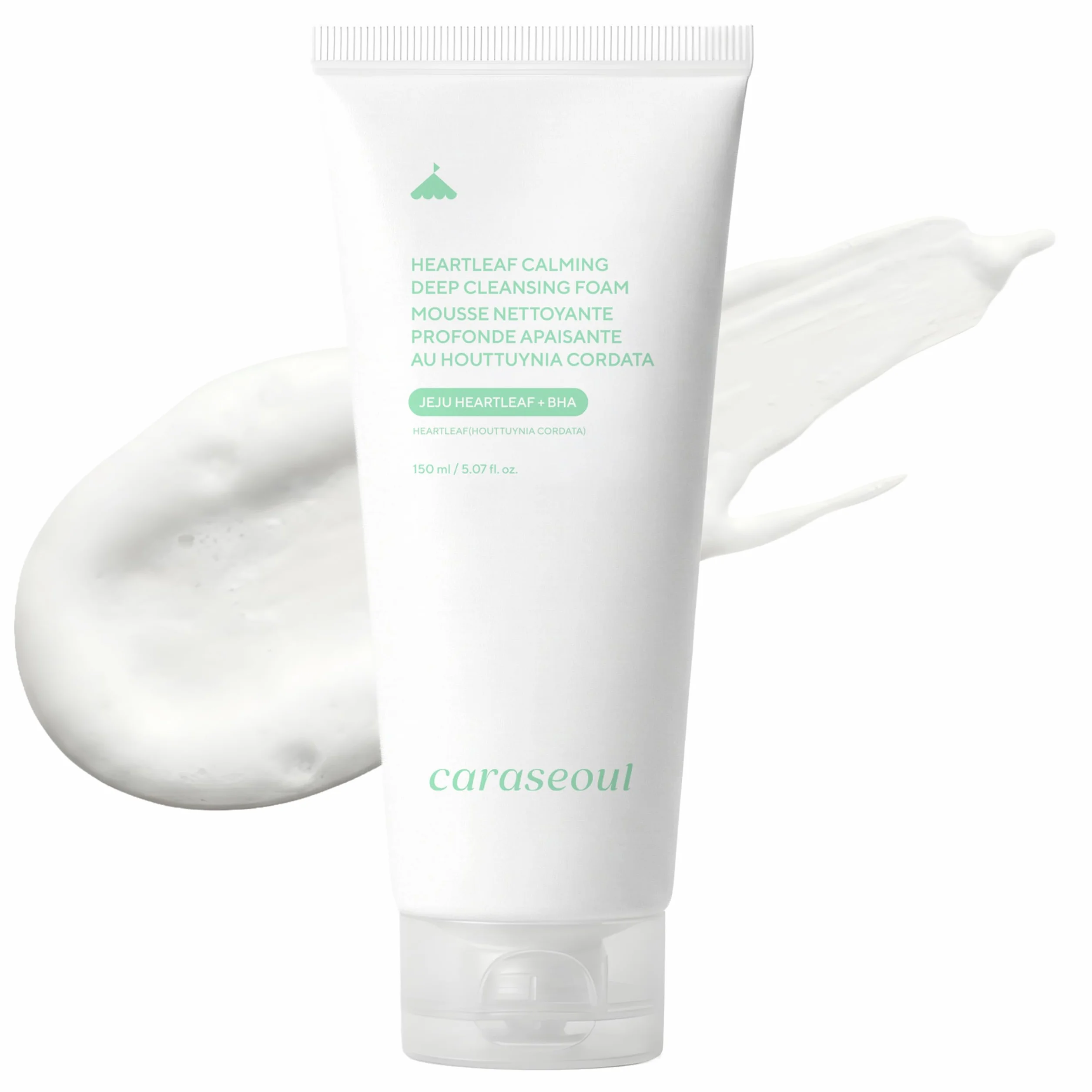 Caraseoul Heartleaf Mousse Nettoyante Apaisante Profonde, Nettoyant Visage pour Double Nettoyage, Acide Hyaluronique & BHA, 150ml