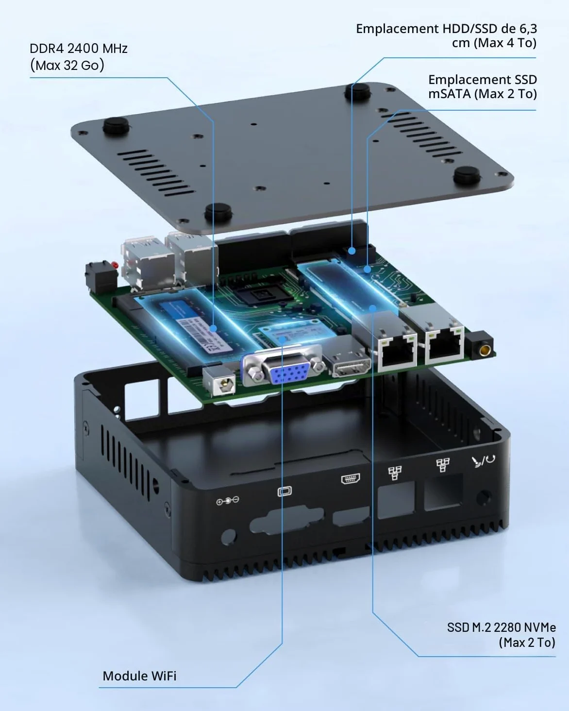 HYSTOU Mini PC Fanless Industriel 8Go de RAM 128Go SSD J5005 Fanless Mini PC per Industrial