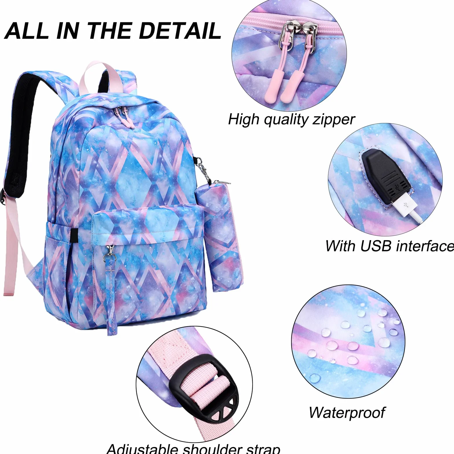 Sacs à dos ZHIERNA Lot de 3 pour filles adolescentes, sac d'école primaire, 15,6" ordinateur portable