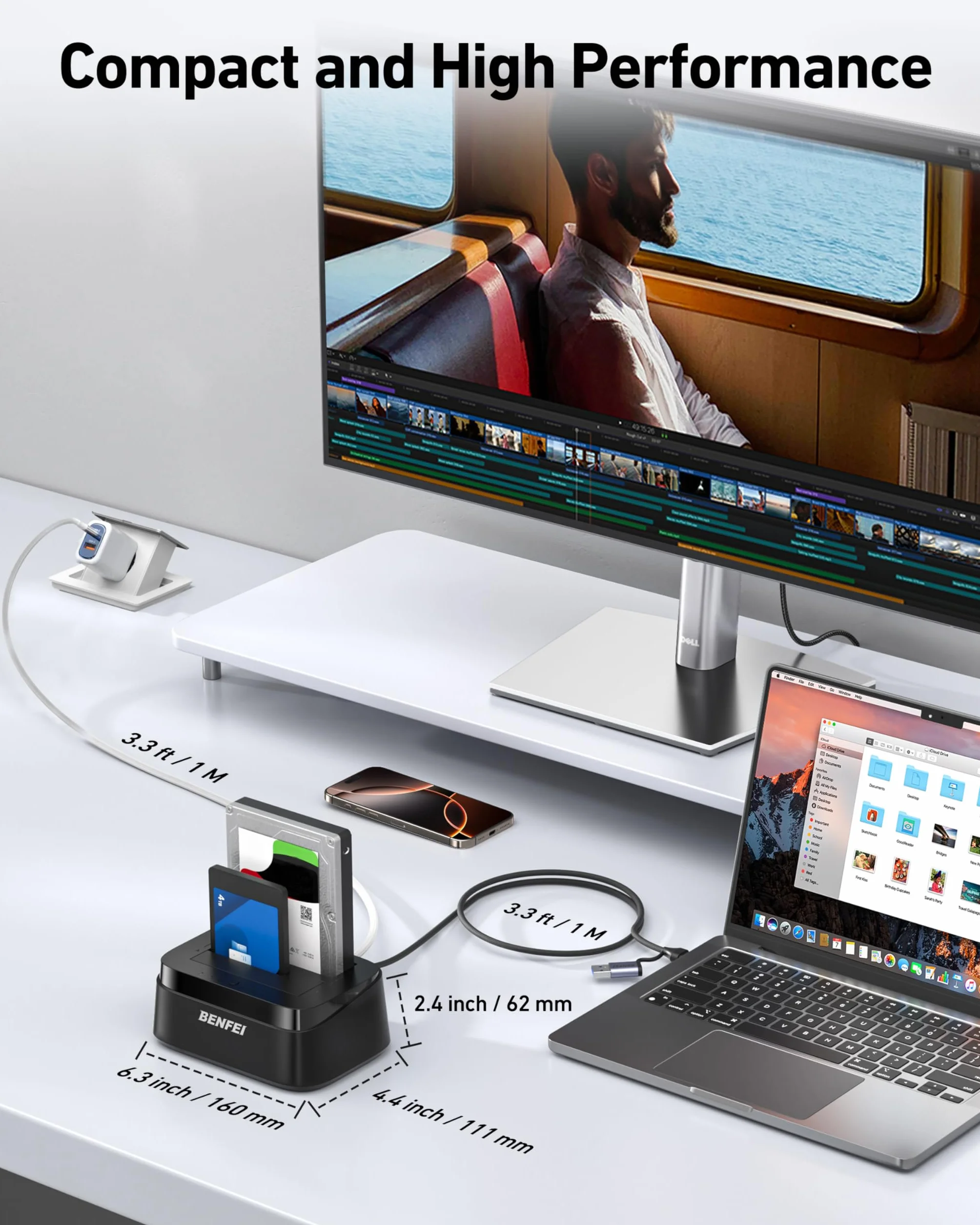 BENFEI Station d'accueil pour Disques Durs avec Clonage Hors Ligne, Dock Double Baie USB-C pour HDD/SSD 2.5/3.5", 5 Gbit/s