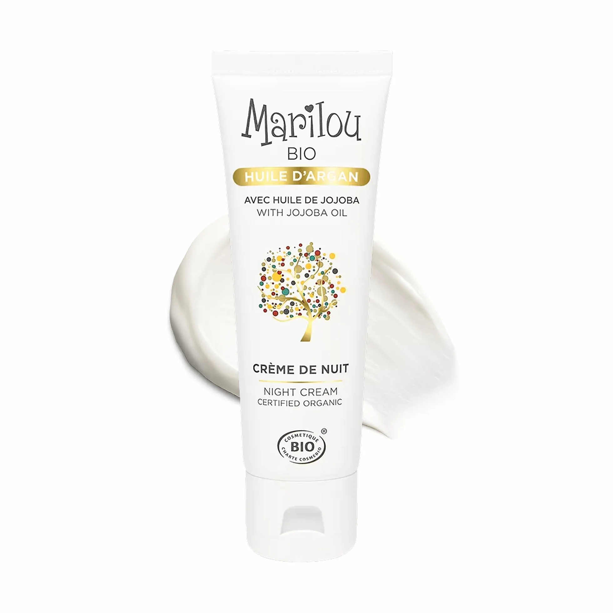 MARILOU BIO Crème de Nuit visage à l'Huile d'Argan bio 98% d'ingrédients d'origine naturelle Peaux normales à sèches 50ml