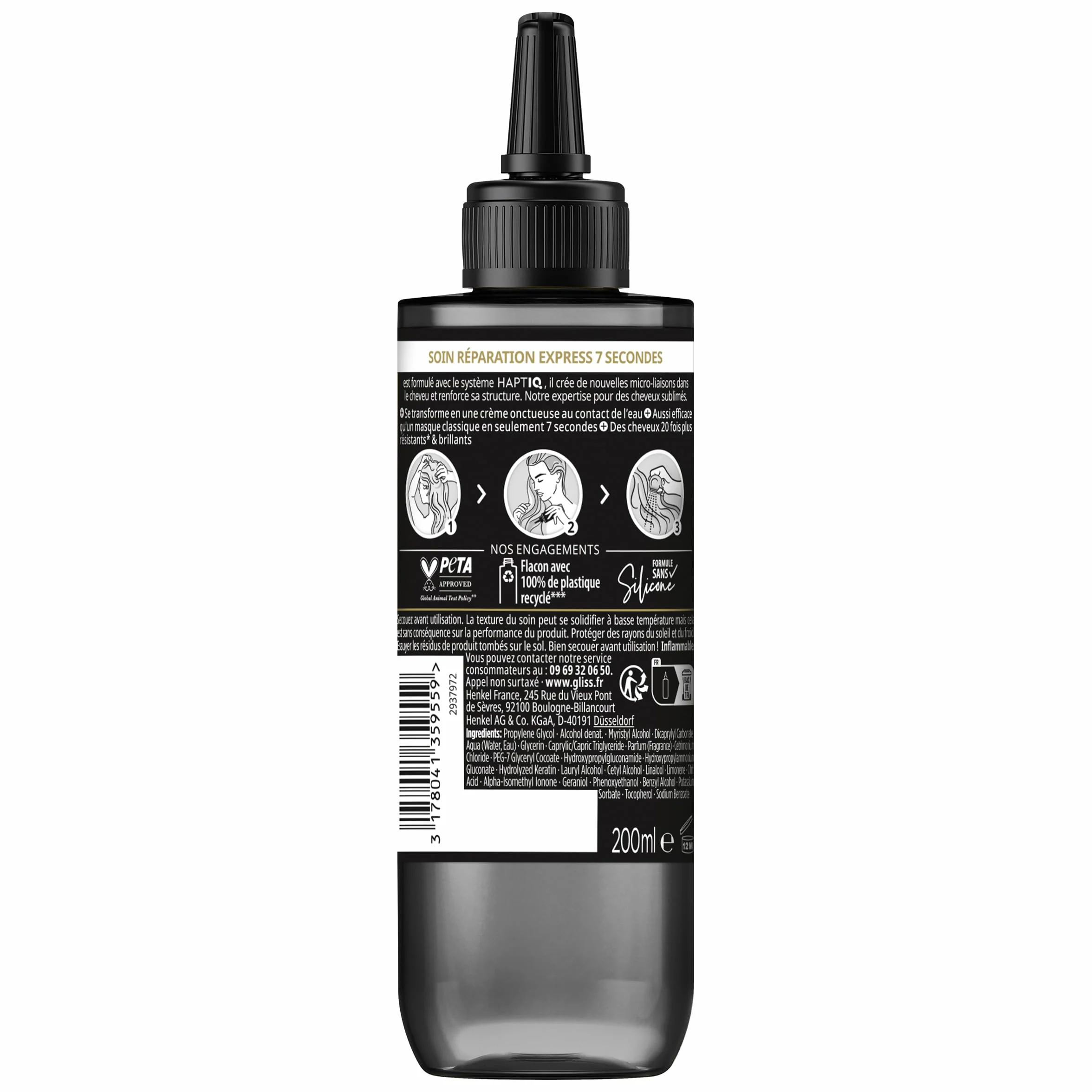 Schwarzkopf GLISS Ultimate Repair Soin Réparation Express 7 Secondes 200 ml Cheveux Secs et Abîmés