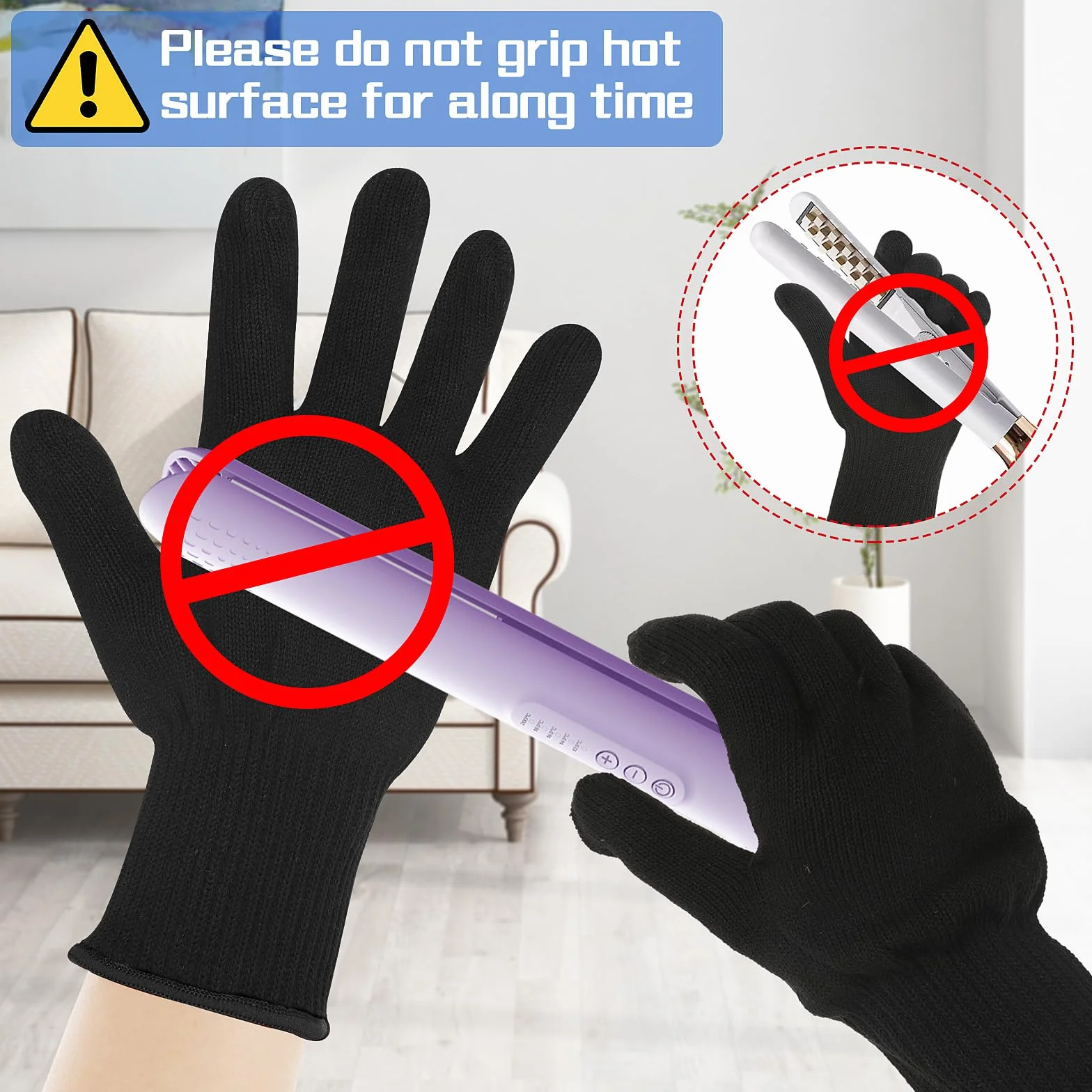 Gants résistants à la chaleur pour coiffure Lot de 2 - Blocage chaleur fers à friser bord noir