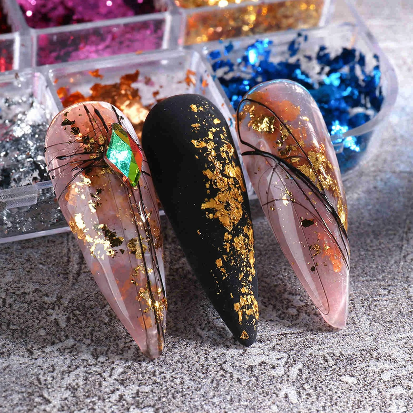 Paillettes Flocons de Feuille d'or Nail Art Holographique 2Pcs Gold Leaf Paper Metallic Foil Flakes Or Argent Cuivre